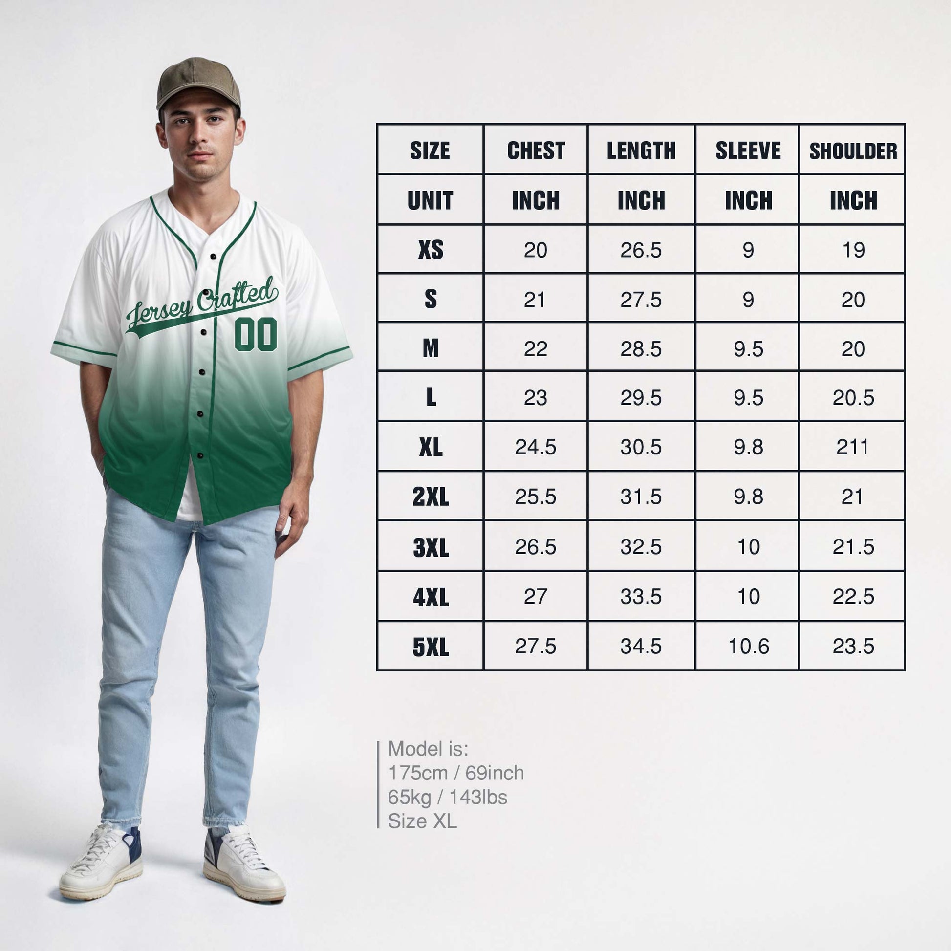 Custom Gradient Baseball Jersey White and Green With Piping - Design Your Own