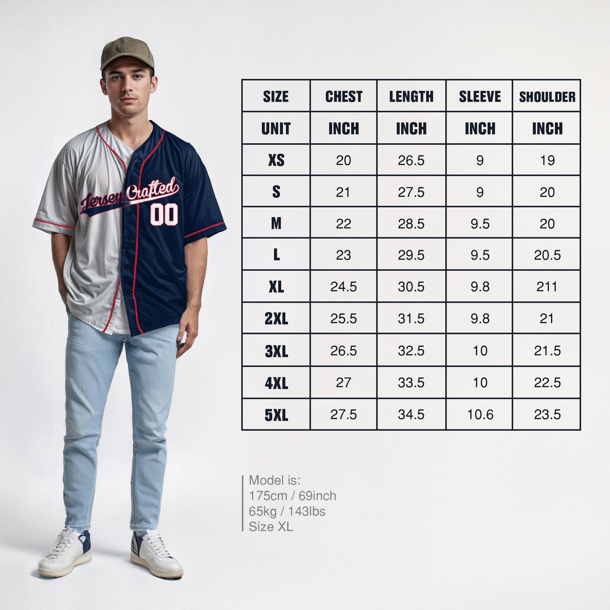 Custom Split Baseball Jersey White and Navy with Red Piping - Design Your Own