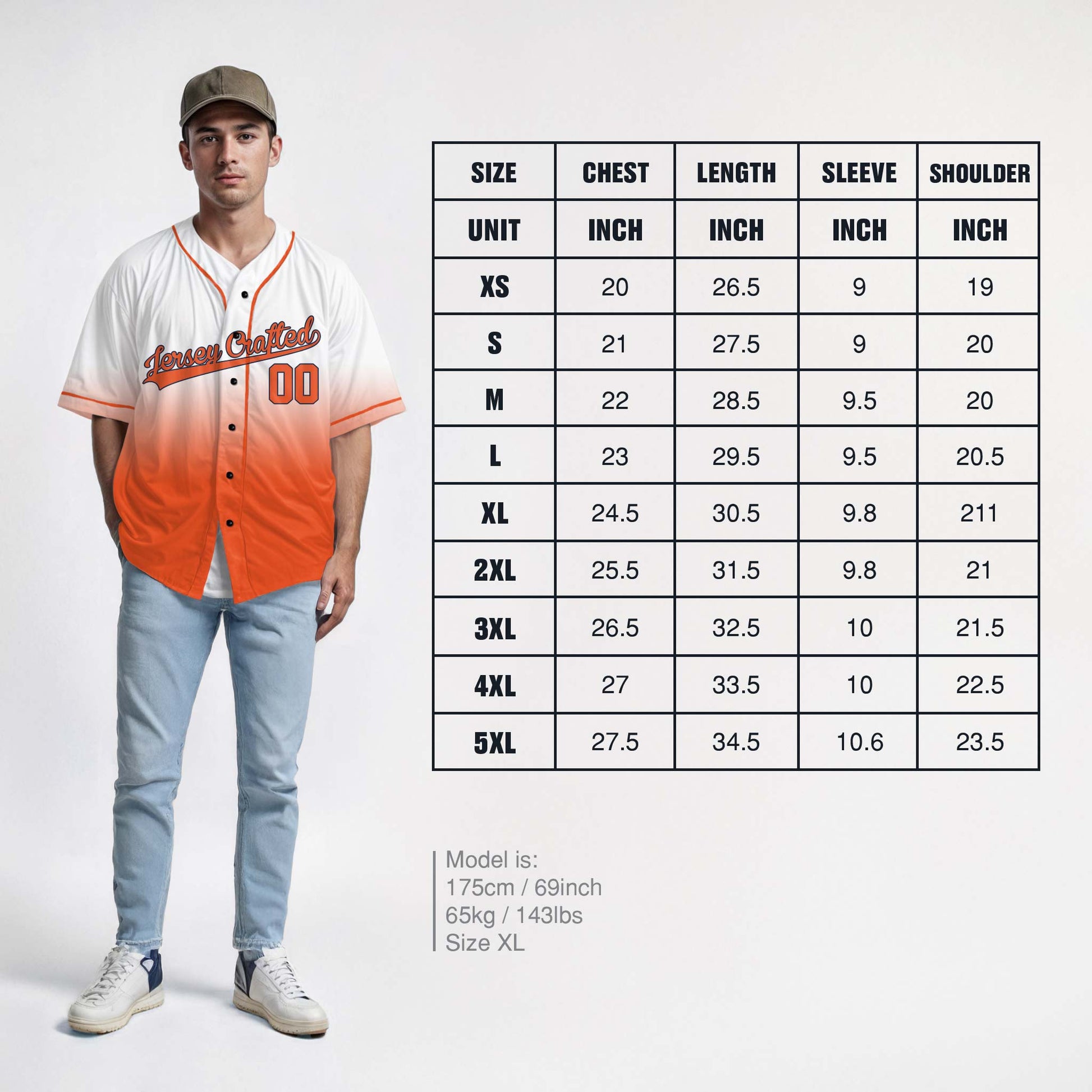 Custom Gradient Baseball Jersey White and Orange With Piping - Design Your Own