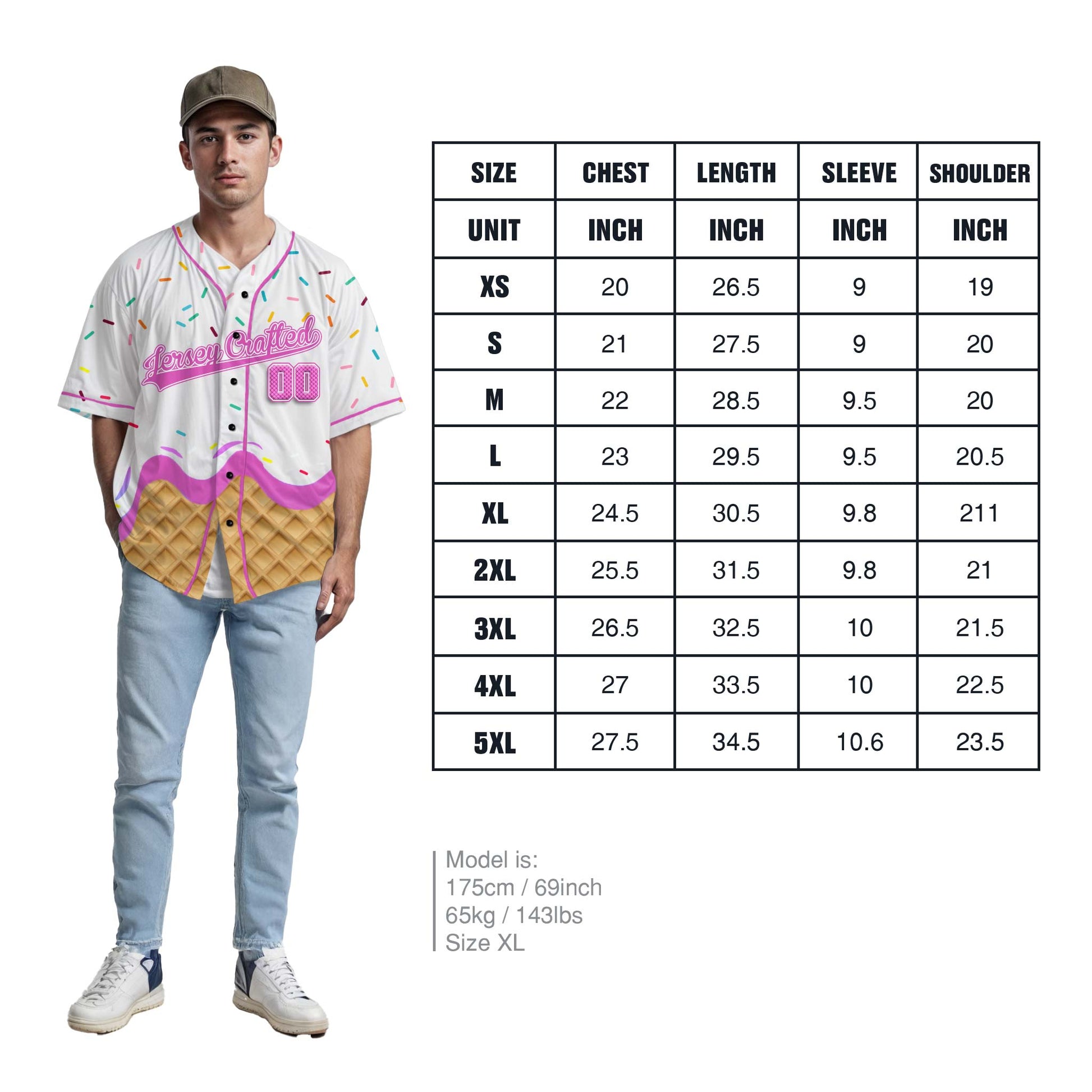 Custom Ice Cream Baseball Jersey White and Pink with Piping - Design Your Own