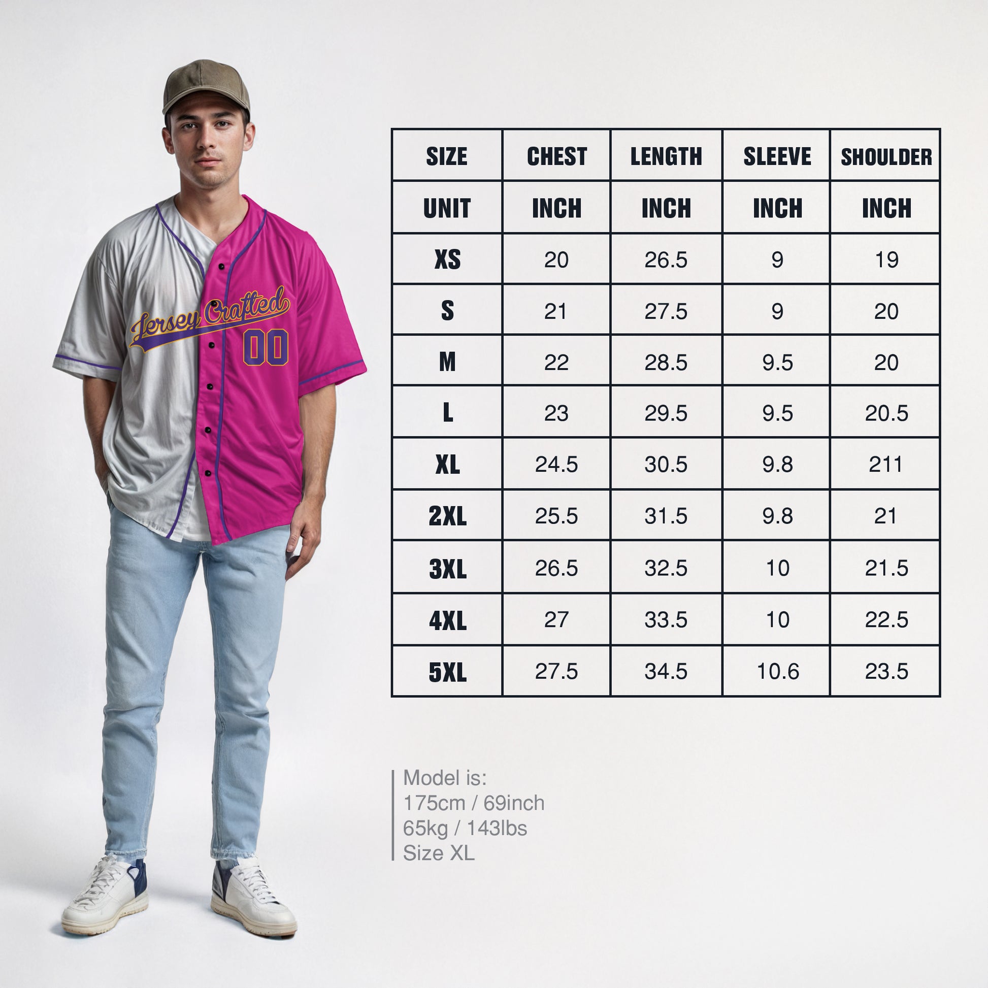 Custom Split Baseball Jersey White and Pink with Purple Piping - Design Your Own