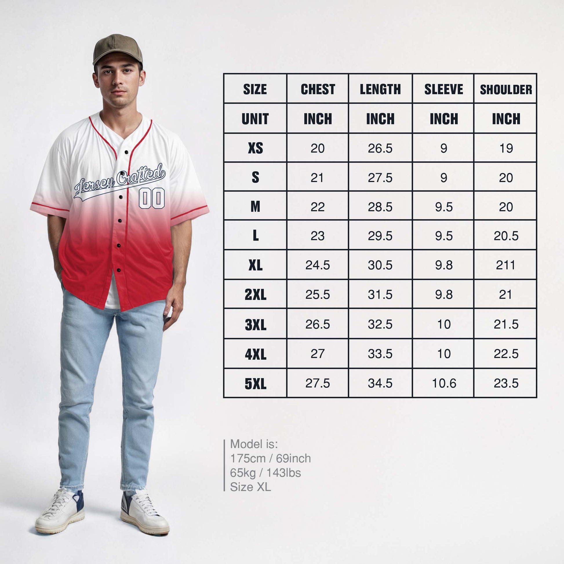 Custom Gradient Baseball Jersey White and Red With Piping - Design Your Own