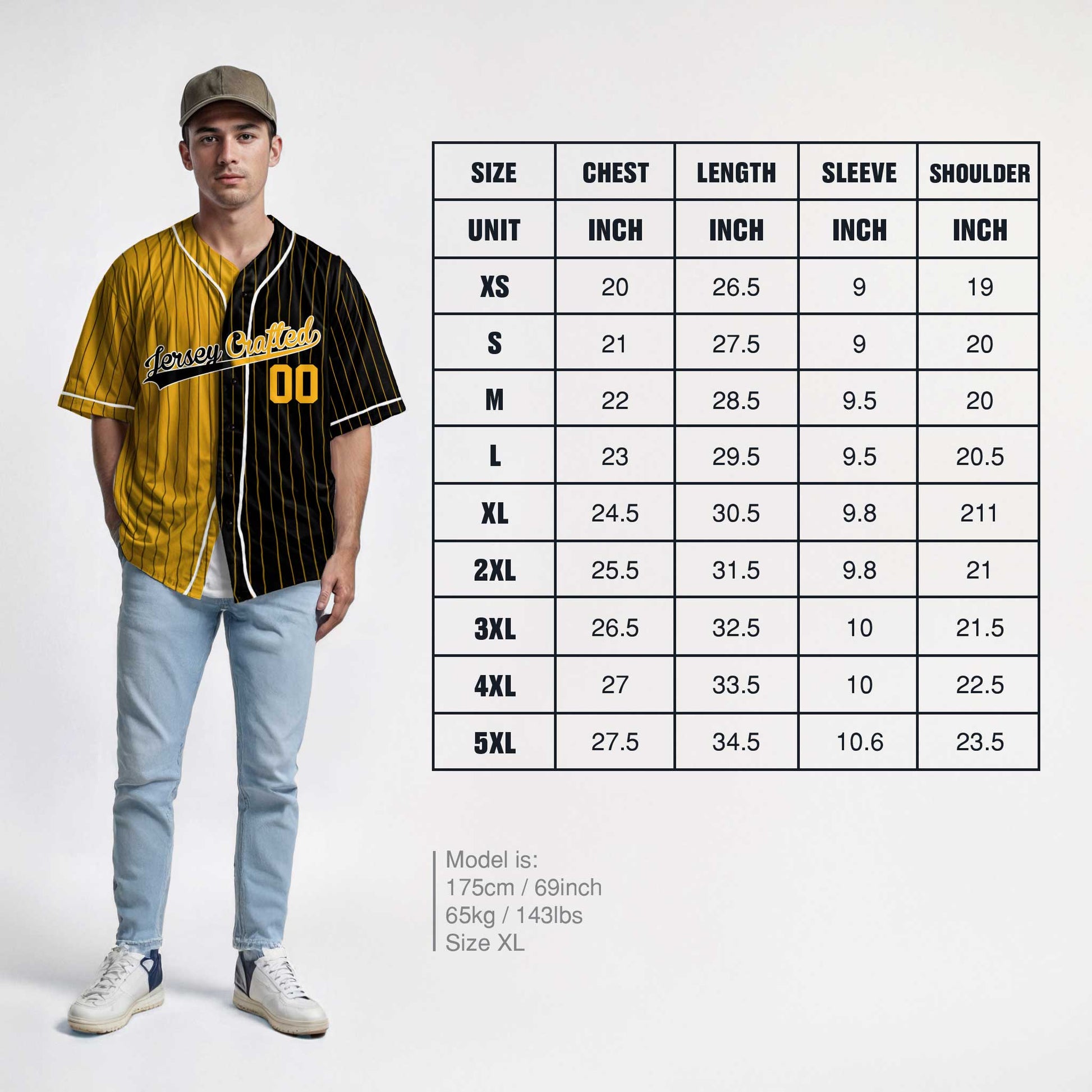 Custom Pinstripe Split Baseball Jersey Yellow and Black with White Piping - Design Your Own