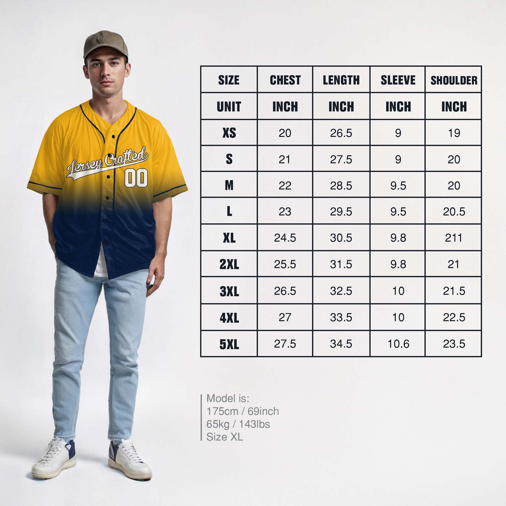 Custom Gradient Baseball Jersey Yellow and Navy With Piping - Design Your Own