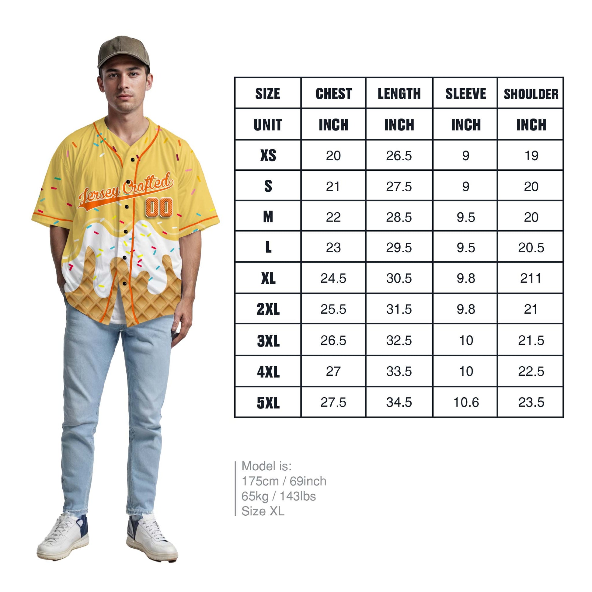Custom Ice Cream Baseball Jersey Yellow and Orange with Piping - Design Your Own