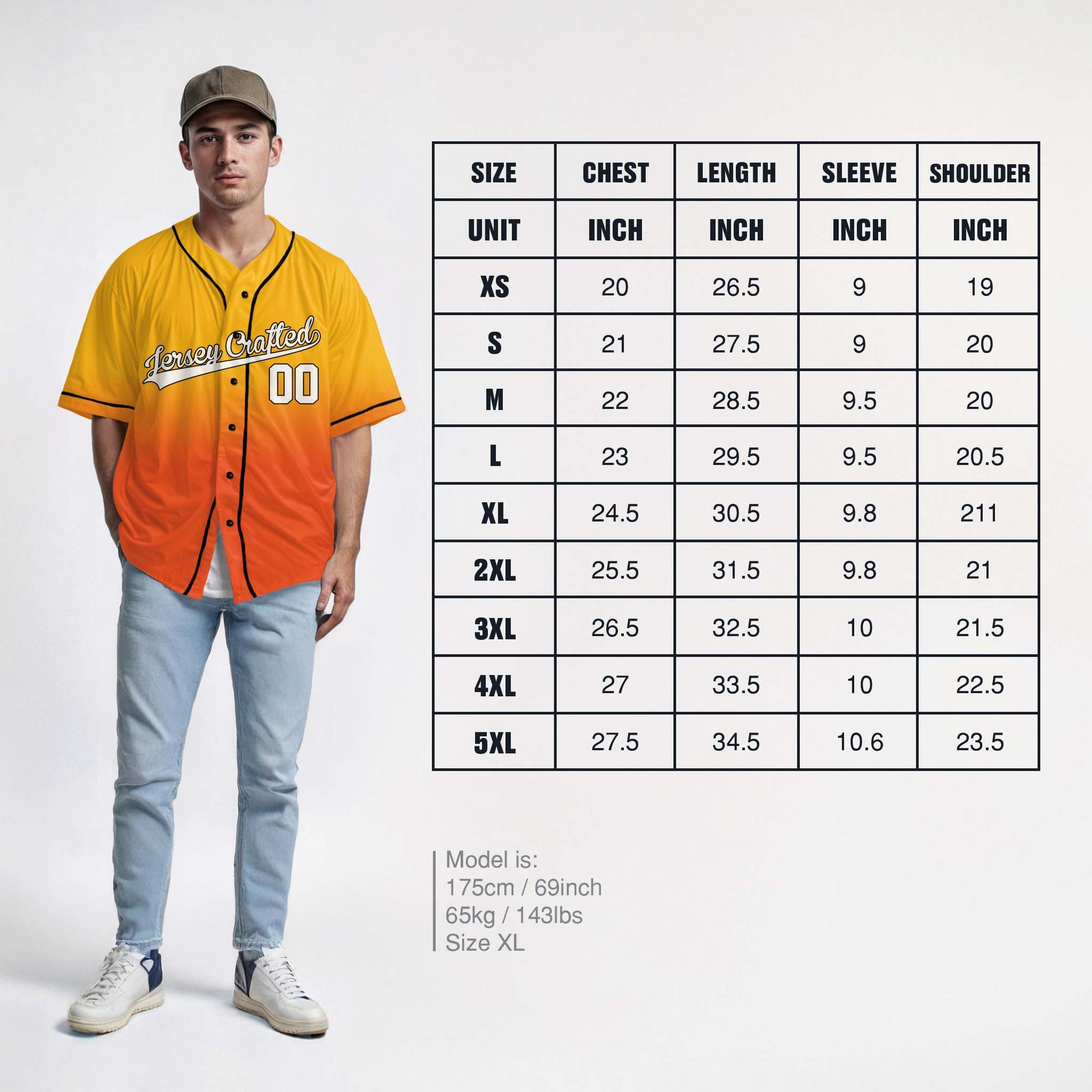 Custom Gradient Baseball Jersey Yellow and Orange With Piping - Design Your Own