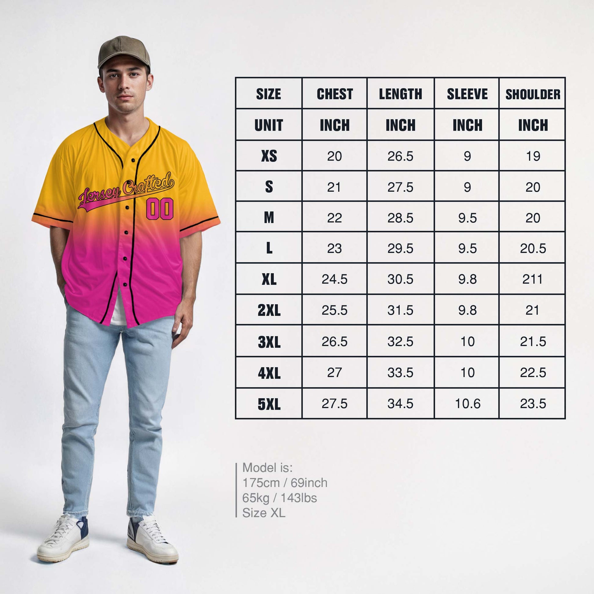 Custom Gradient Baseball Jersey Yellow and Pink With Piping - Design Your Own