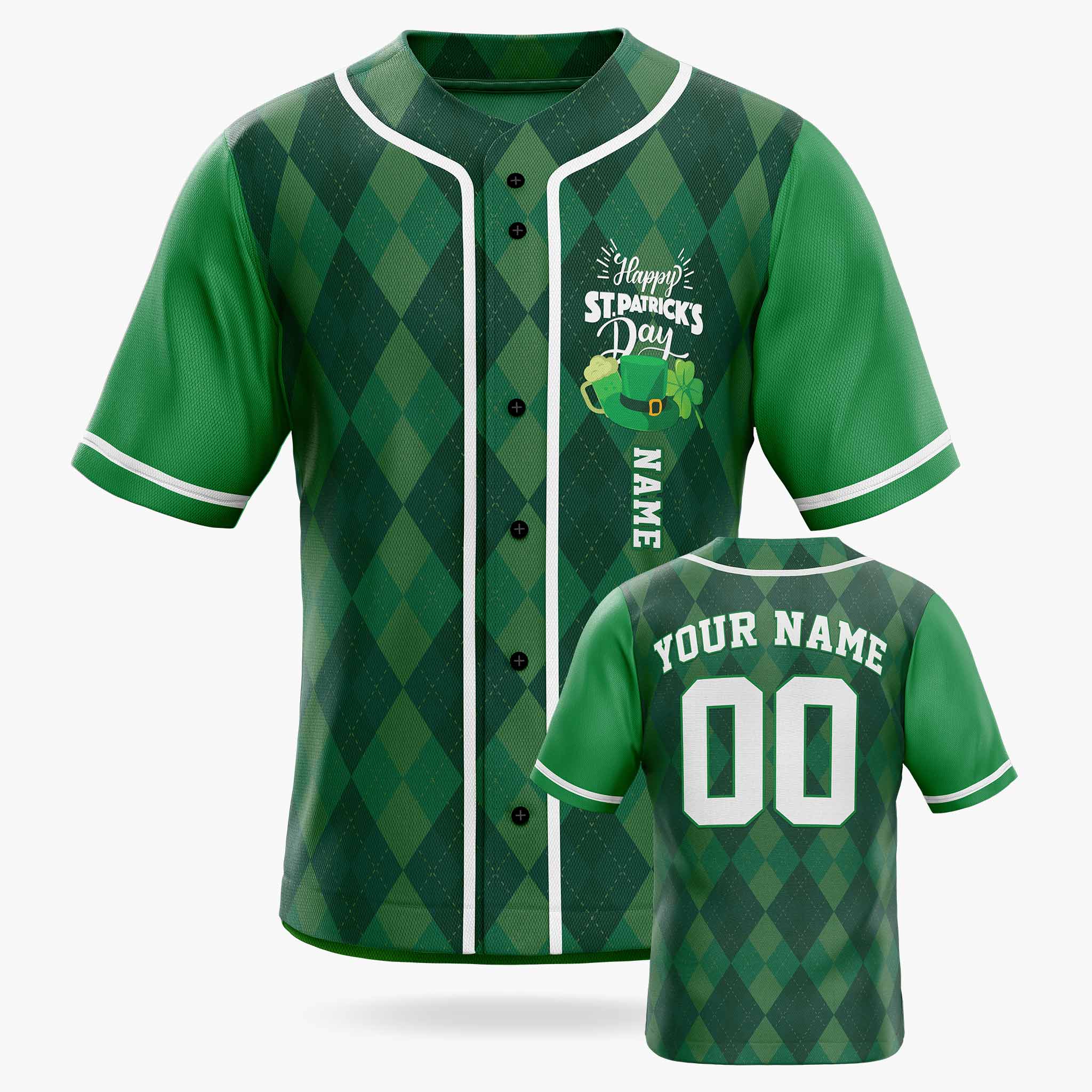Custom St. Patrick's Day Baseball Jersey Argyle - Design Your Own