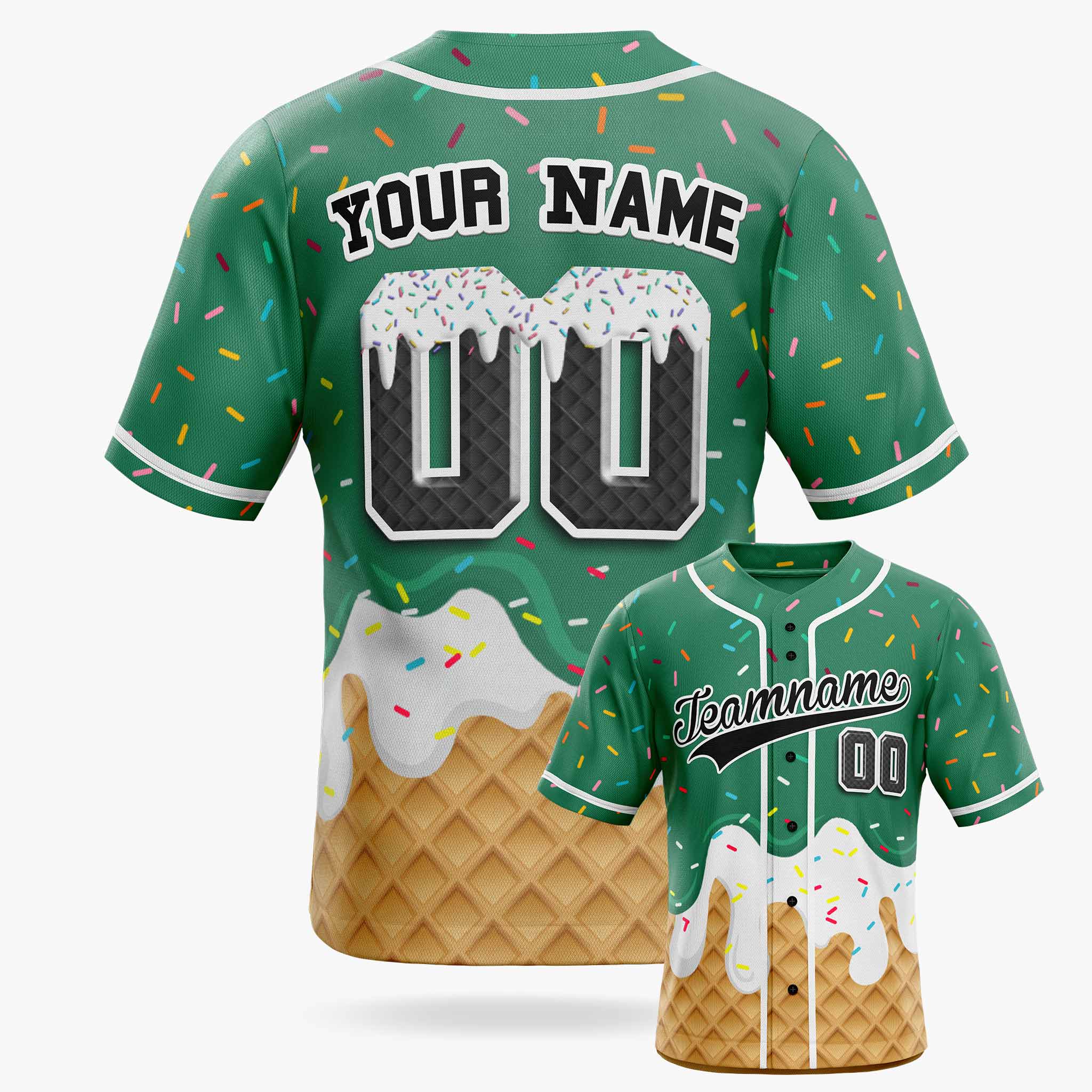 Custom Ice Cream Baseball Jersey Teal and Black with White Piping - Design Your Own