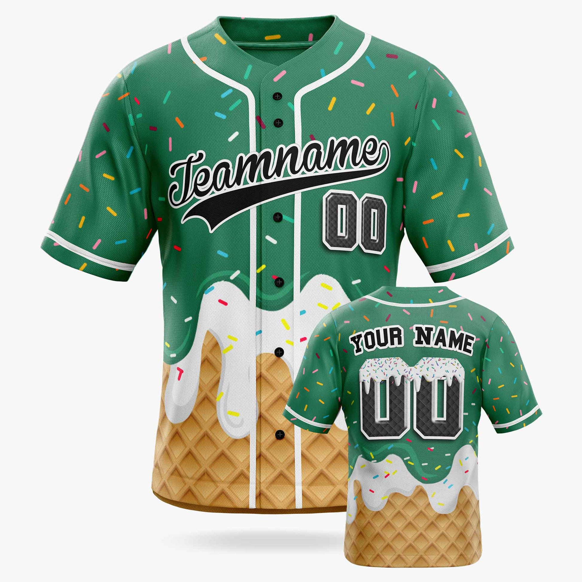Custom Ice Cream Baseball Jersey Teal and Black with White Piping - Design Your Own