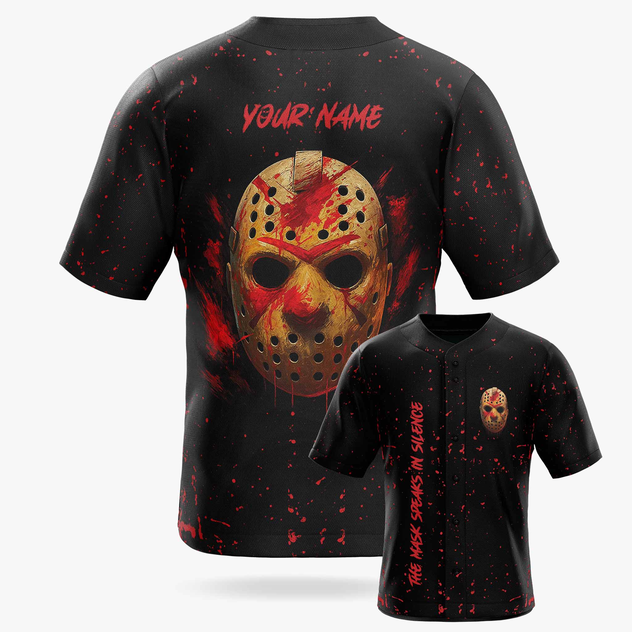 Custom Halloween Baseball Jersey - Horror Movie Design Speaks In Silence - Add Your Name