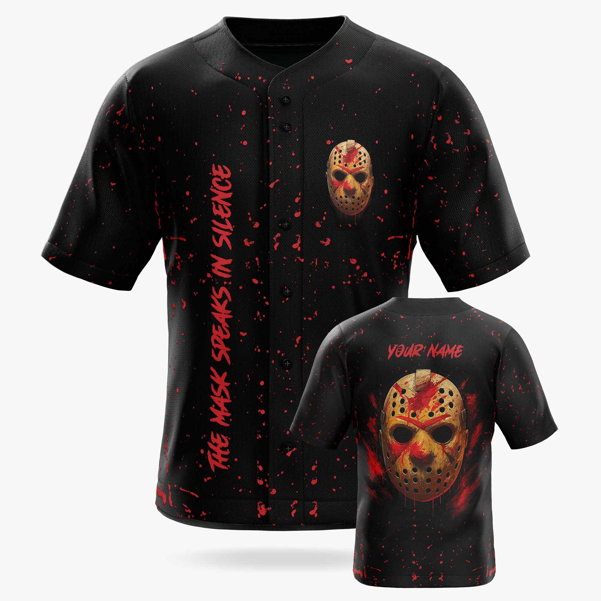 Custom Halloween Baseball Jersey - Horror Movie Design Speaks In Silence - Add Your Name