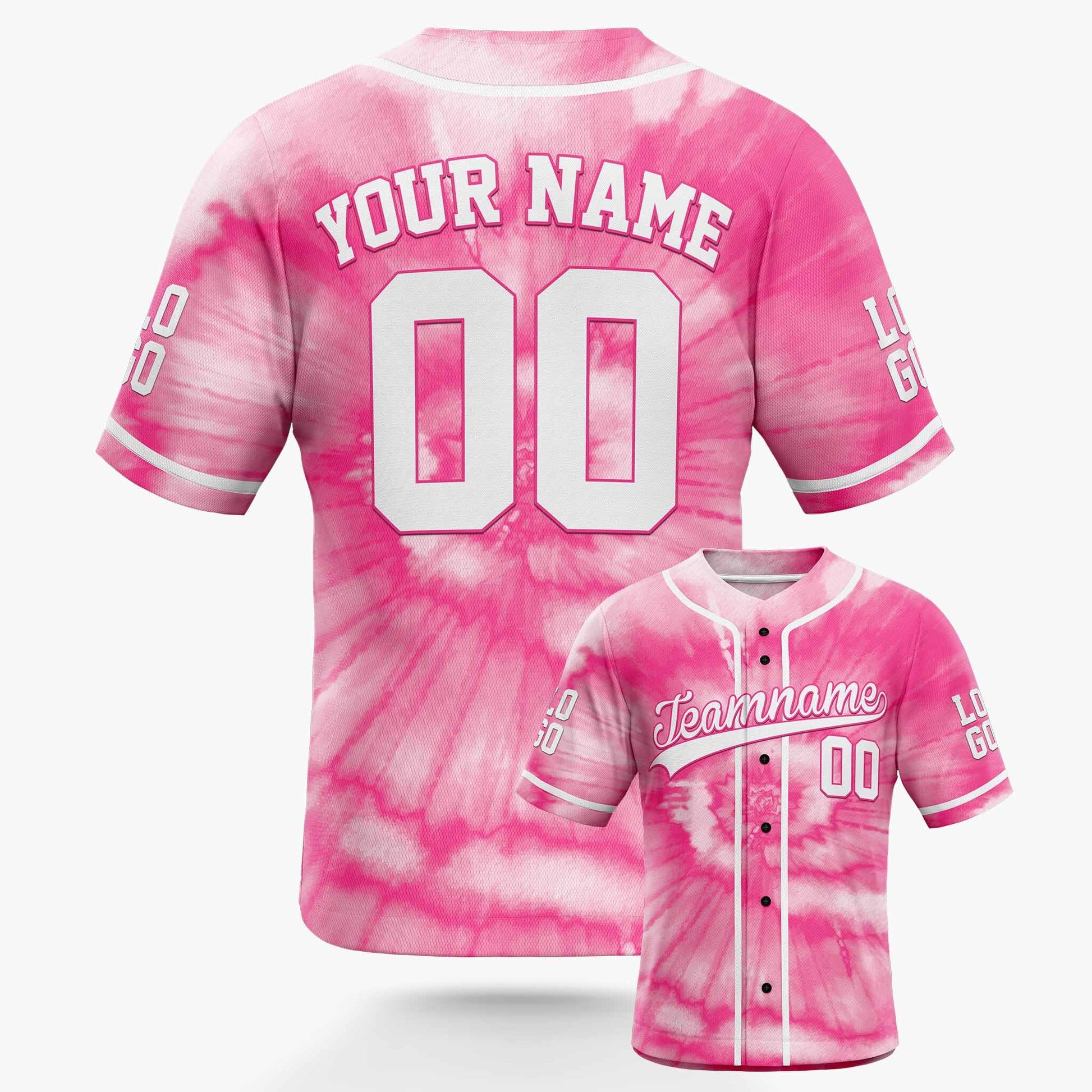 Custom Tie Dye Baseball Jersey Pink and White With Piping - Design Your Own Jersey