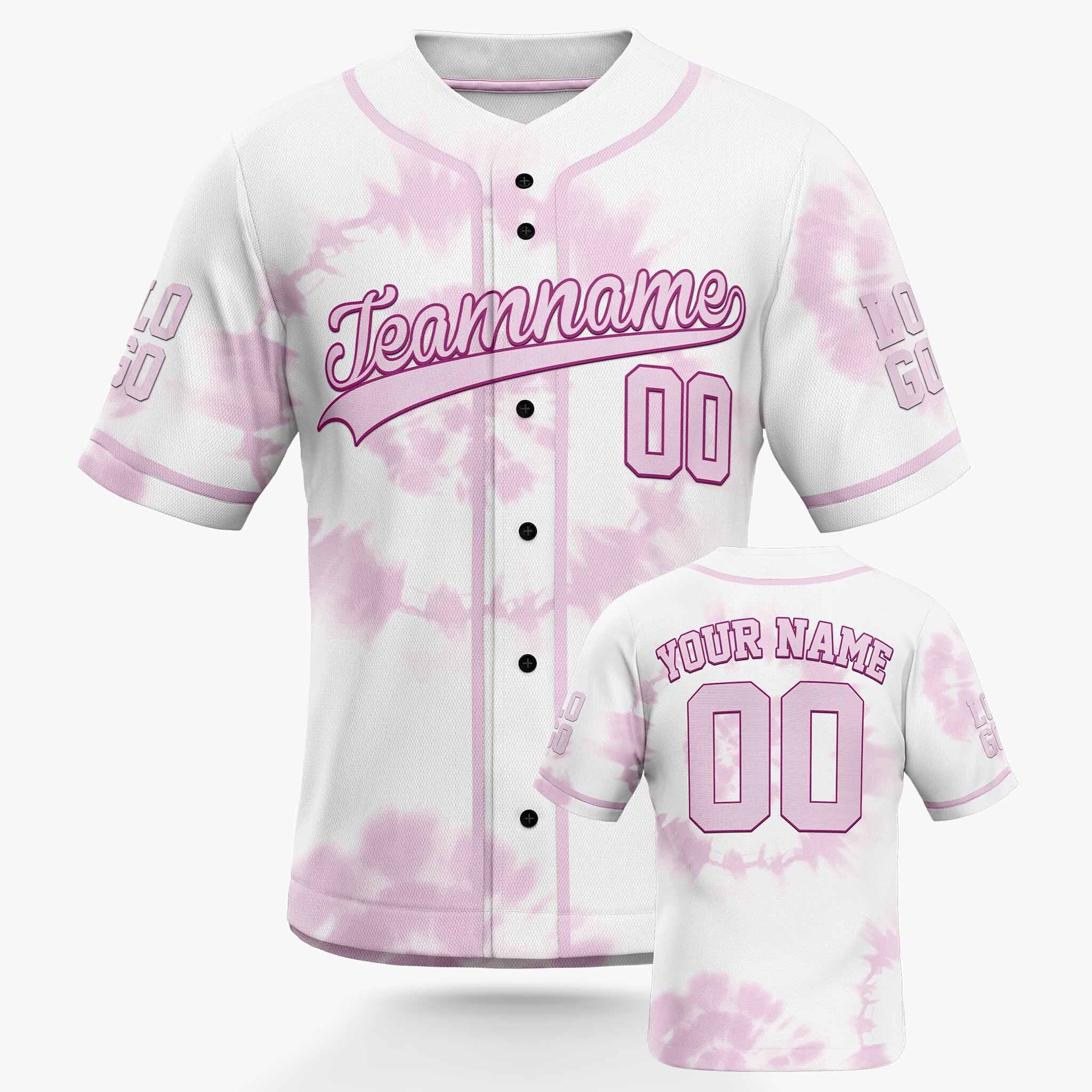 Custom Tie Dye Baseball Jersey White and Light Purple With Piping - Design Your Own
