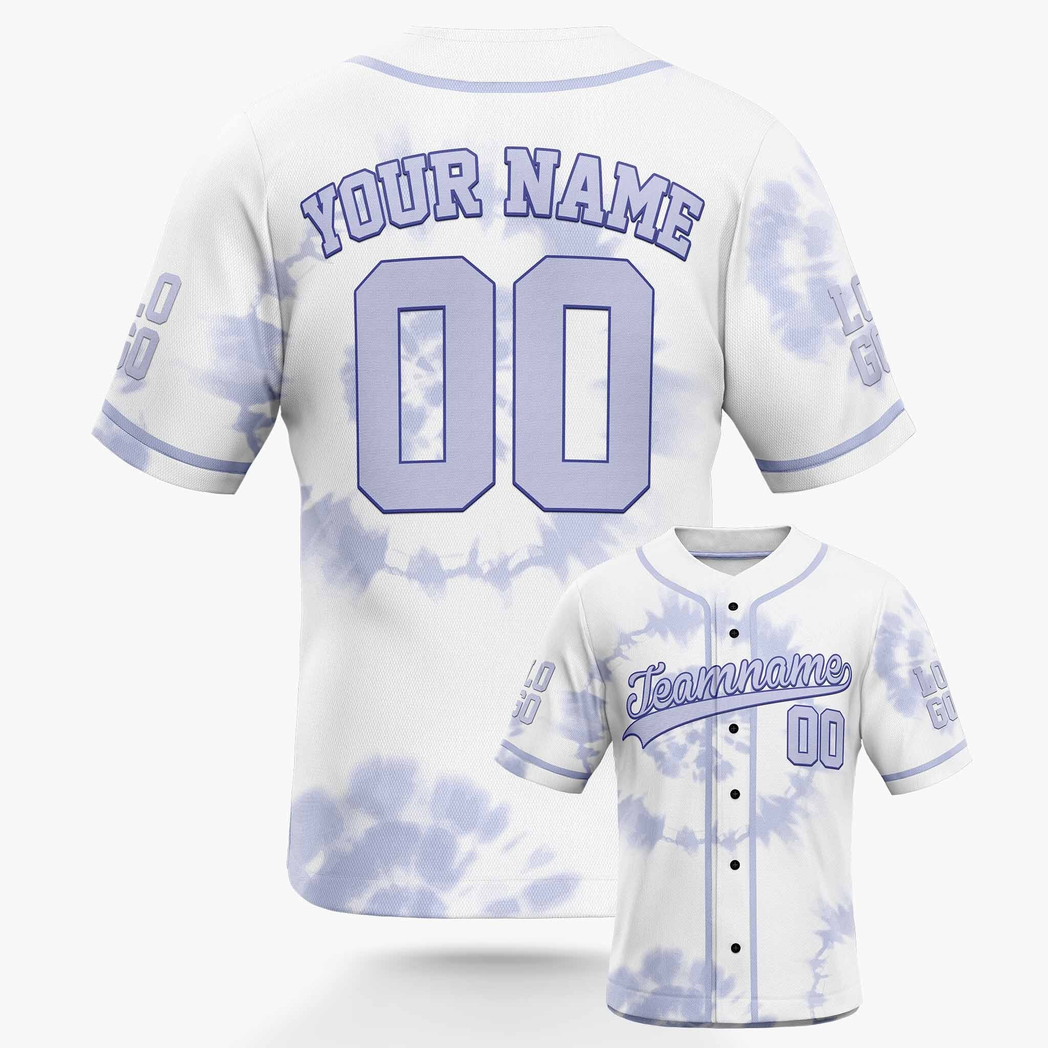 Custom Tie Dye Baseball Jersey White and Light Gray With Piping - Design Your Own
