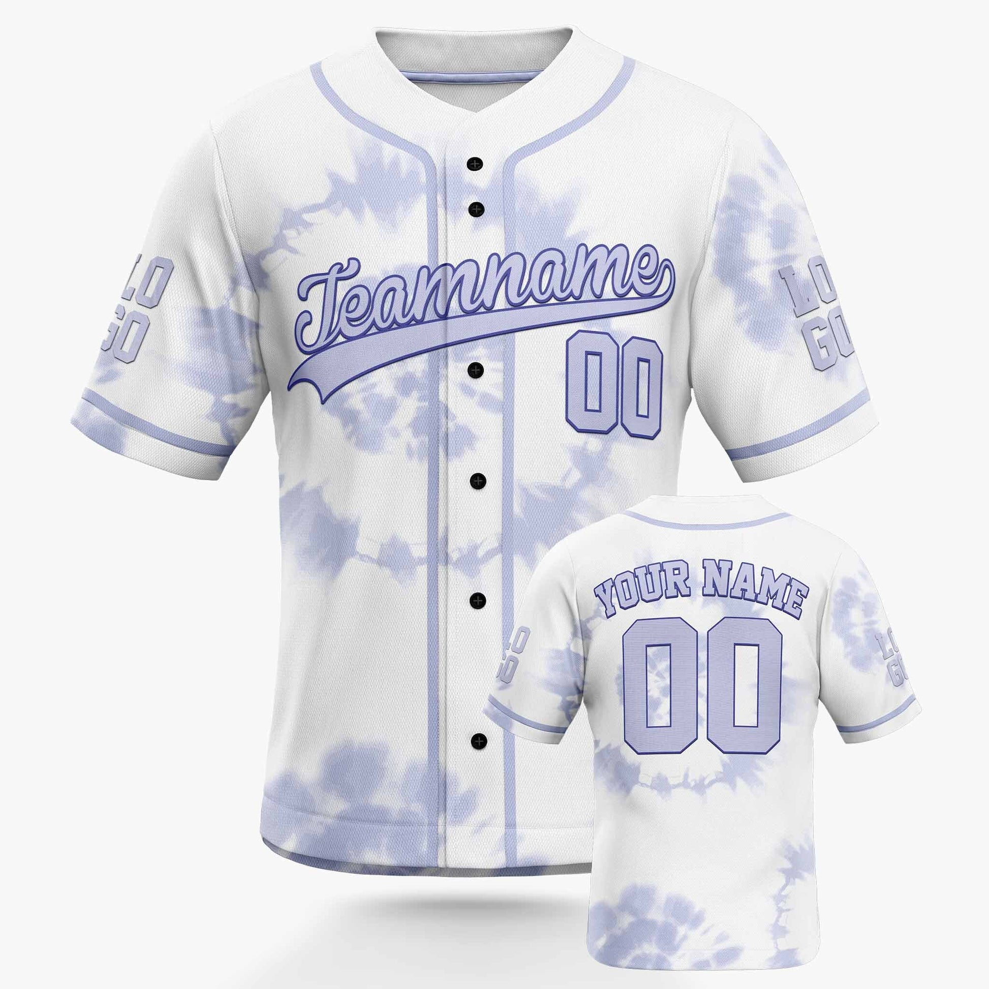 Custom Tie Dye Baseball Jersey White and Light Gray With Piping - Design Your Own