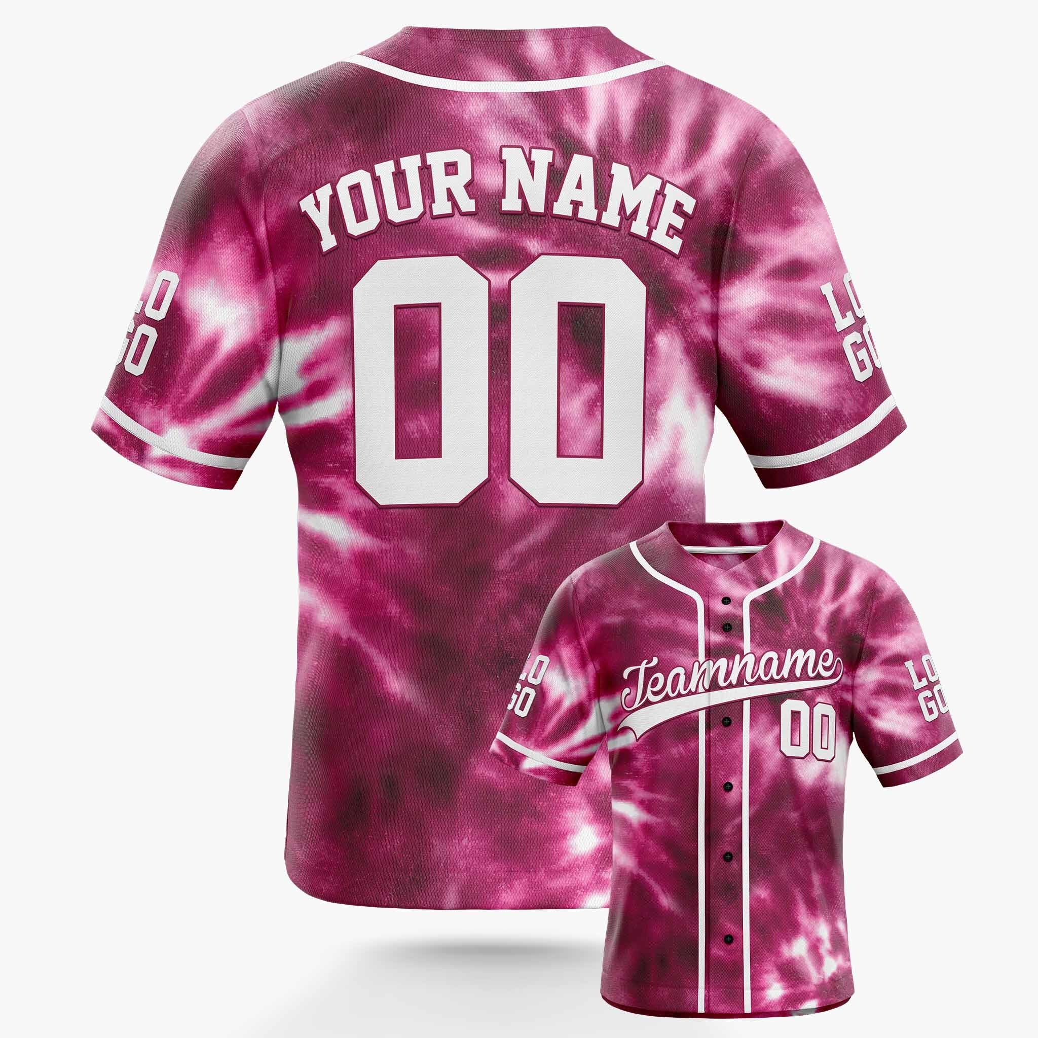 Custom Tie Dye Baseball Jersey Burgundy and White With Piping - Design Your Own