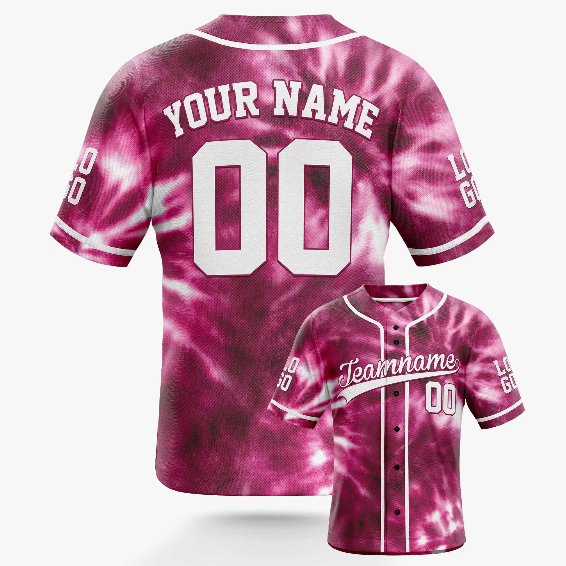 Custom Tie Dye Baseball Jersey Burgundy and White With Piping - Design Your Own