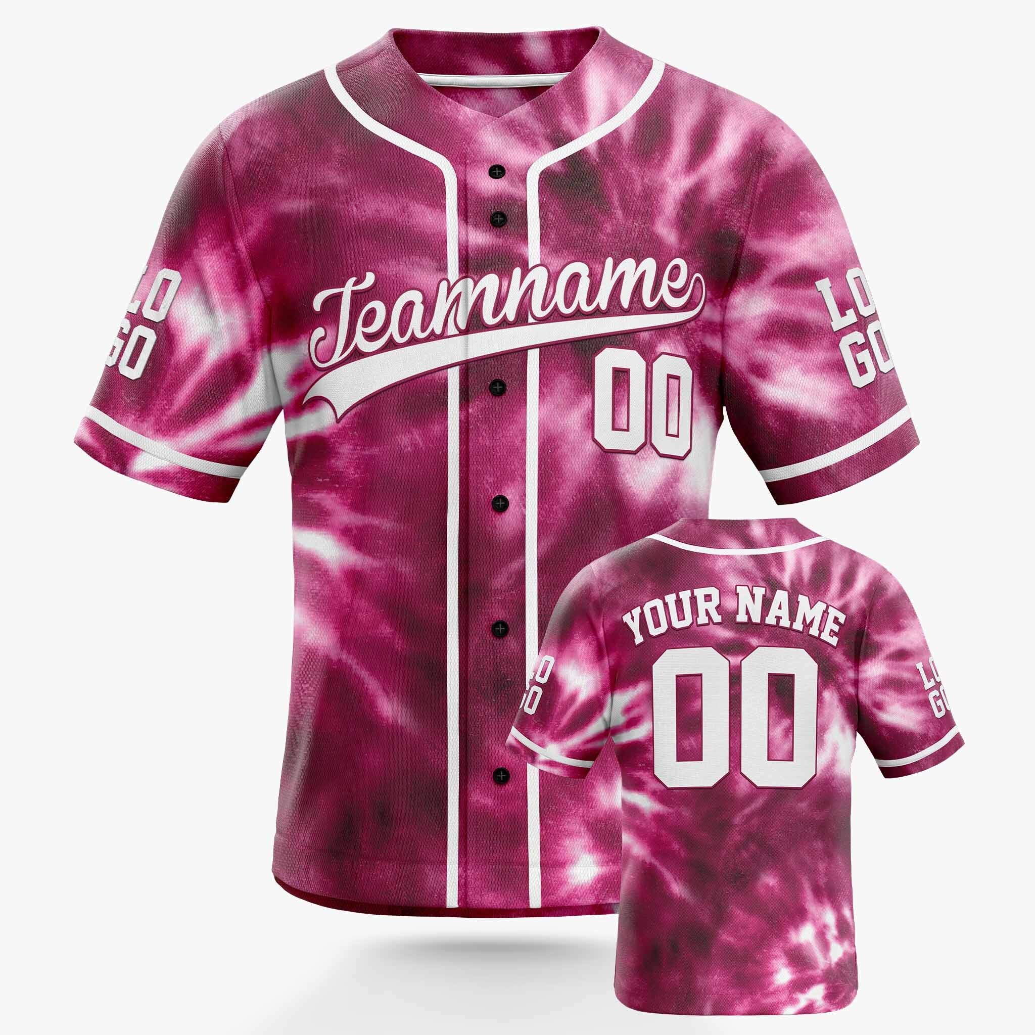 Custom Tie Dye Baseball Jersey Burgundy and White With Piping - Design Your Own