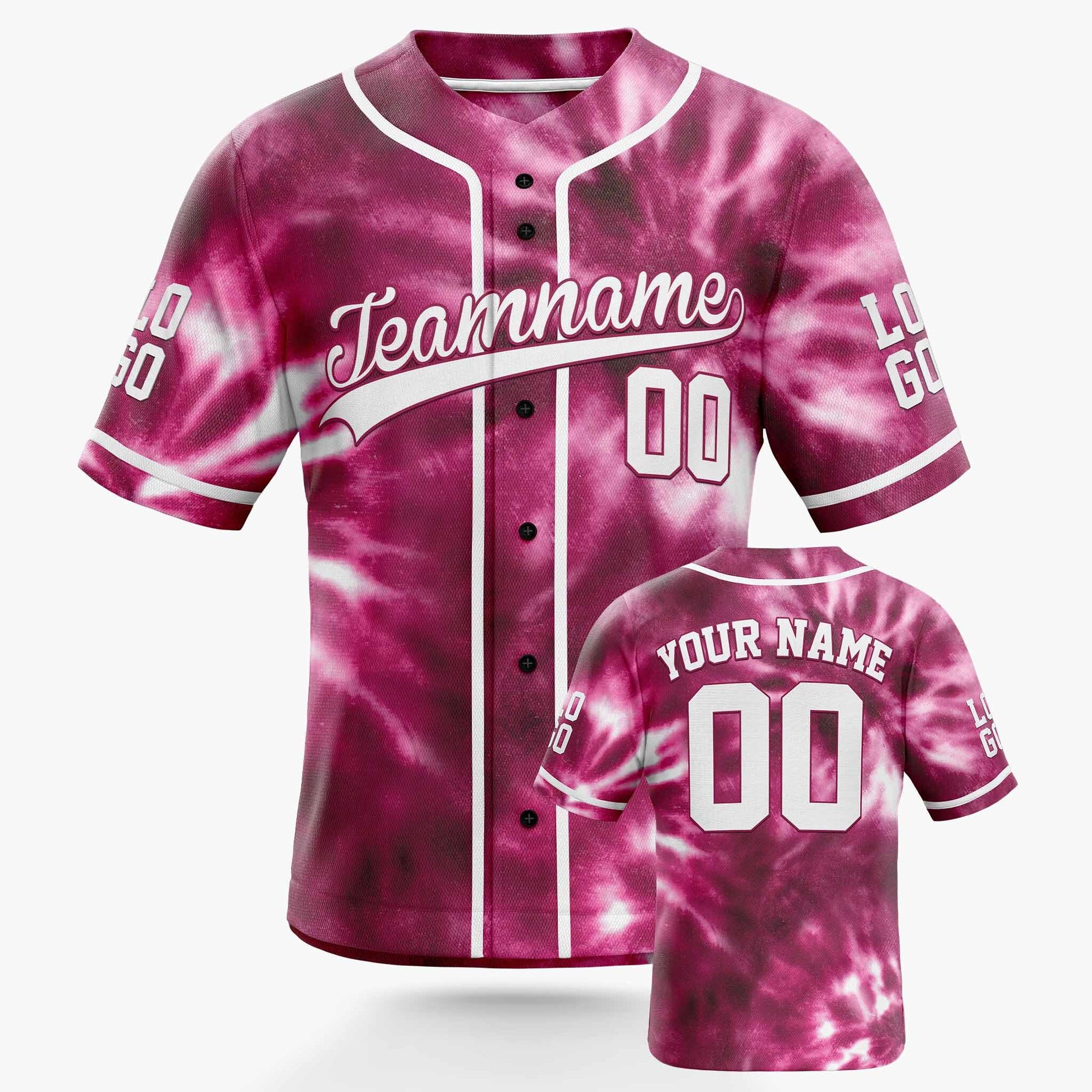 Custom Tie Dye Baseball Jersey Burgundy and White With Piping - Design Your Own