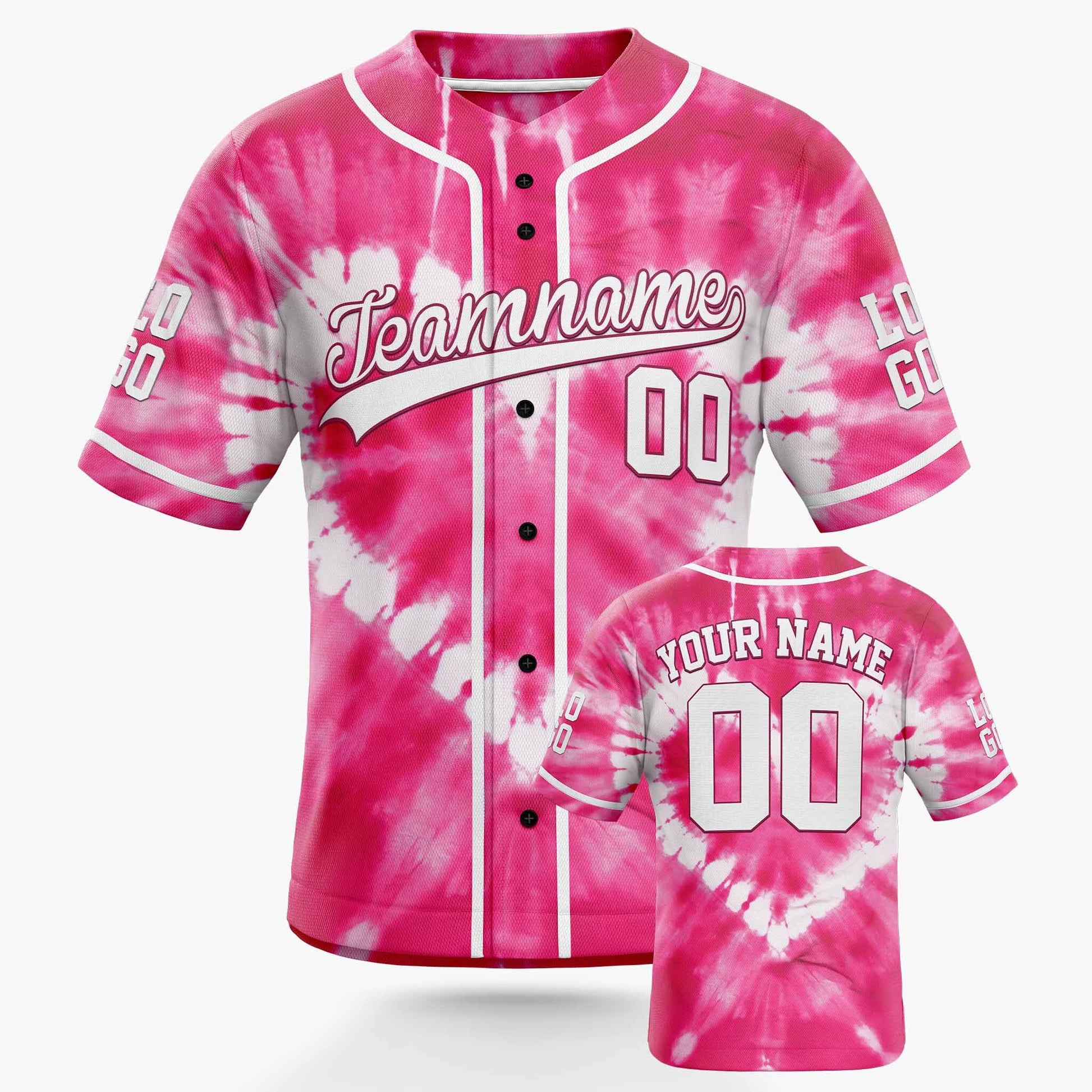 Custom Tie Dye Baseball Jersey White and Pink With Piping - Design Your Own