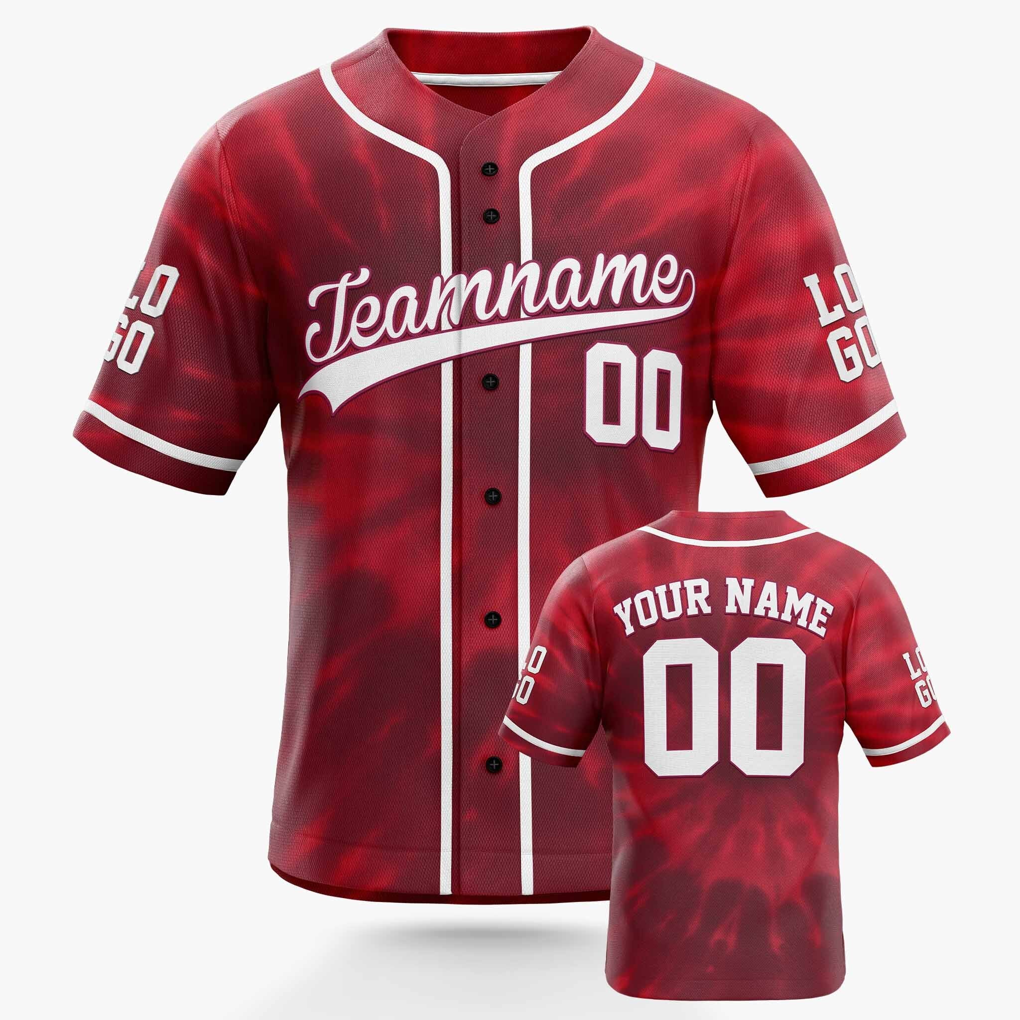 Custom Tie Dye Baseball Jersey Red and White With Piping - Design Your Own