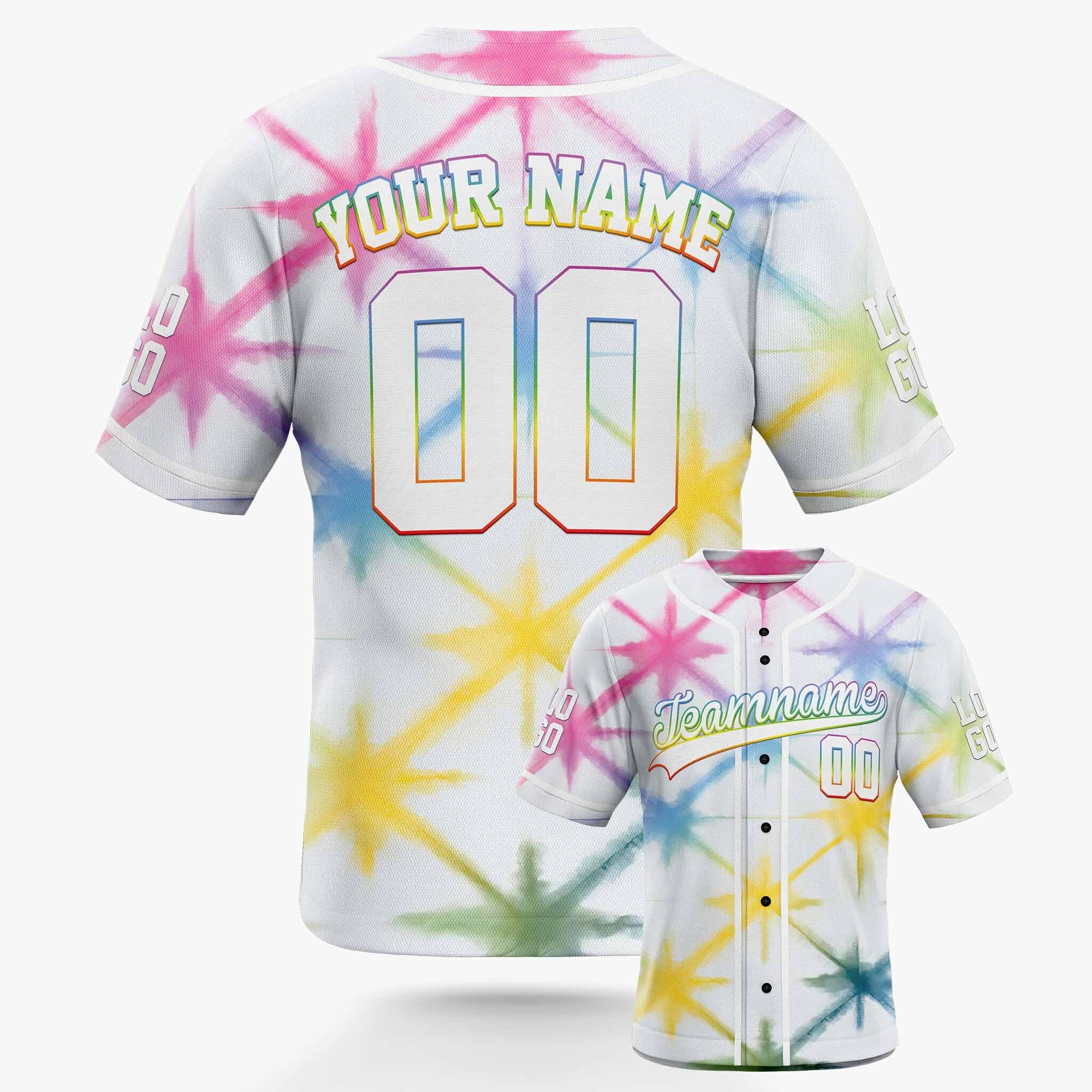 Custom Tie Dye Baseball Jersey White and Multicolor With Piping - Design Your Own