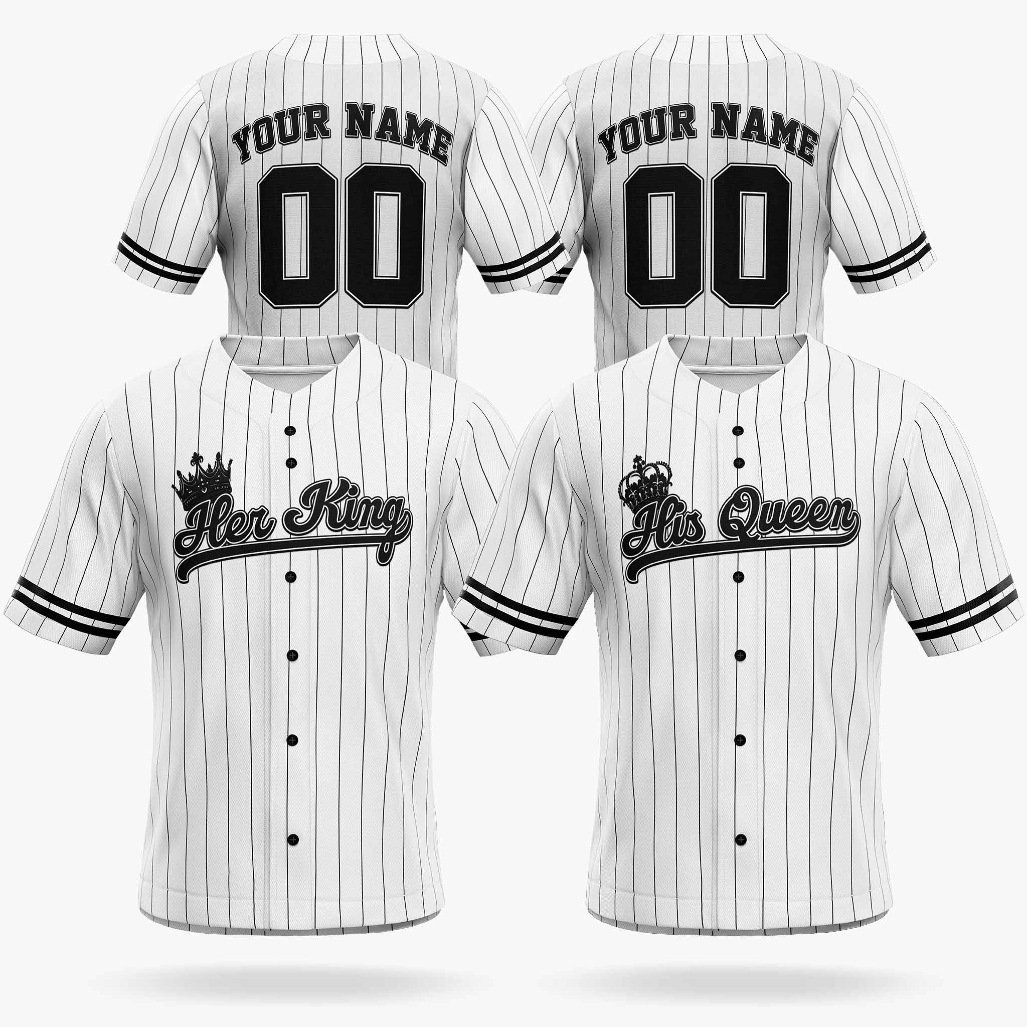 Custom Matching Couple Jerseys White and Black - Her King and His Queen - Design Your Own