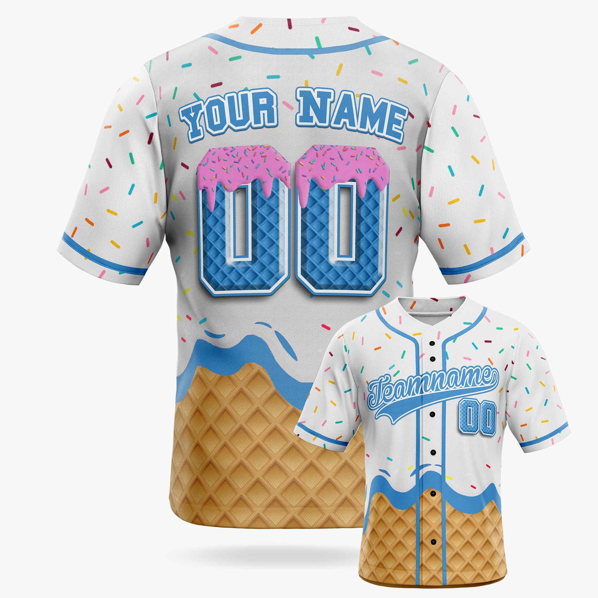 Custom Ice Cream Baseball Jersey White and Blue with Piping - Design Your Own
