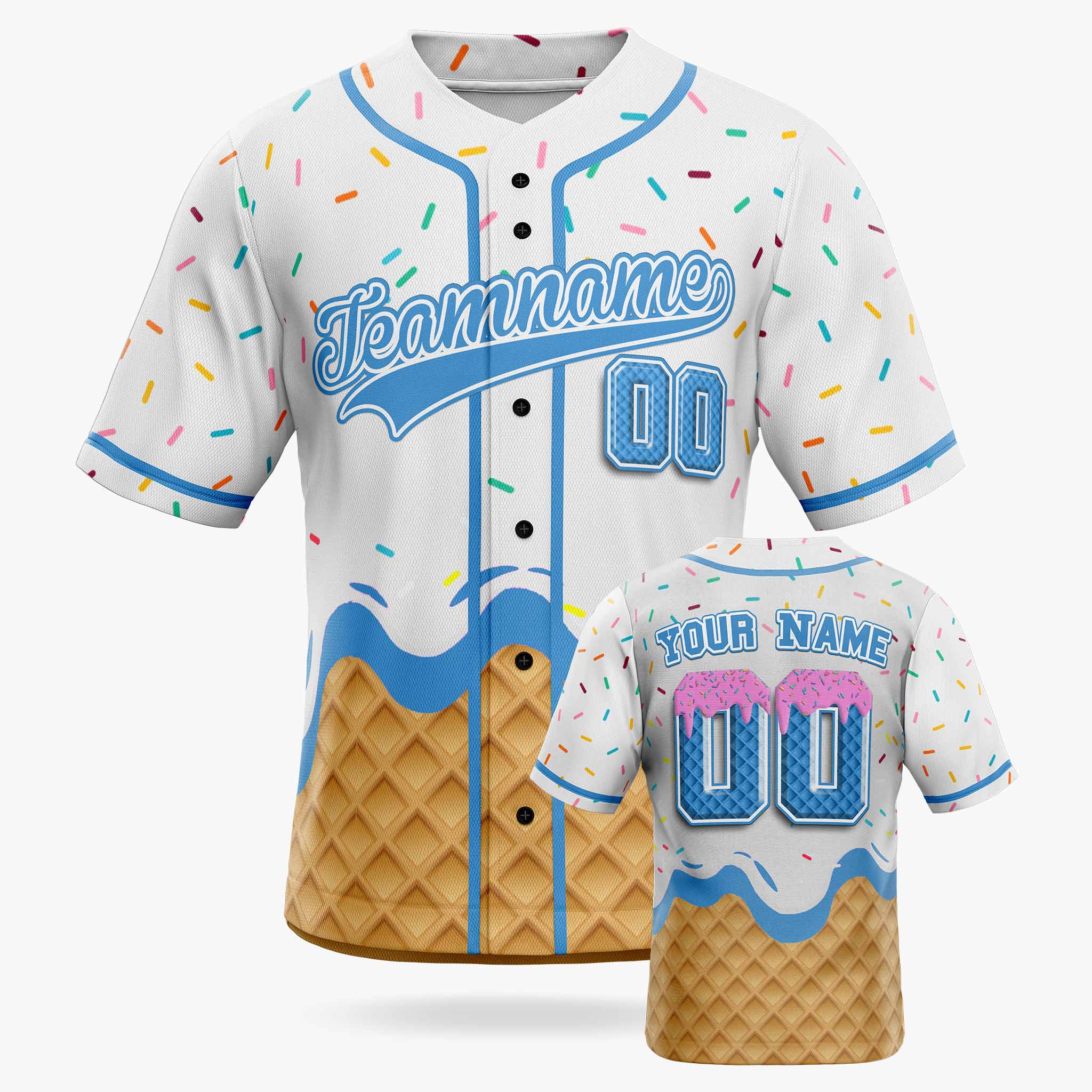 Custom Ice Cream Baseball Jersey White and Blue with Piping - Design Your Own