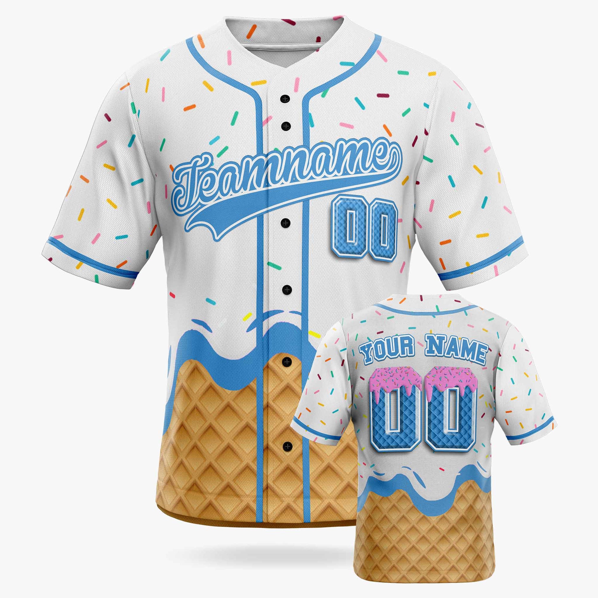 Custom Ice Cream Baseball Jersey White and Blue with Piping - Design Your Own