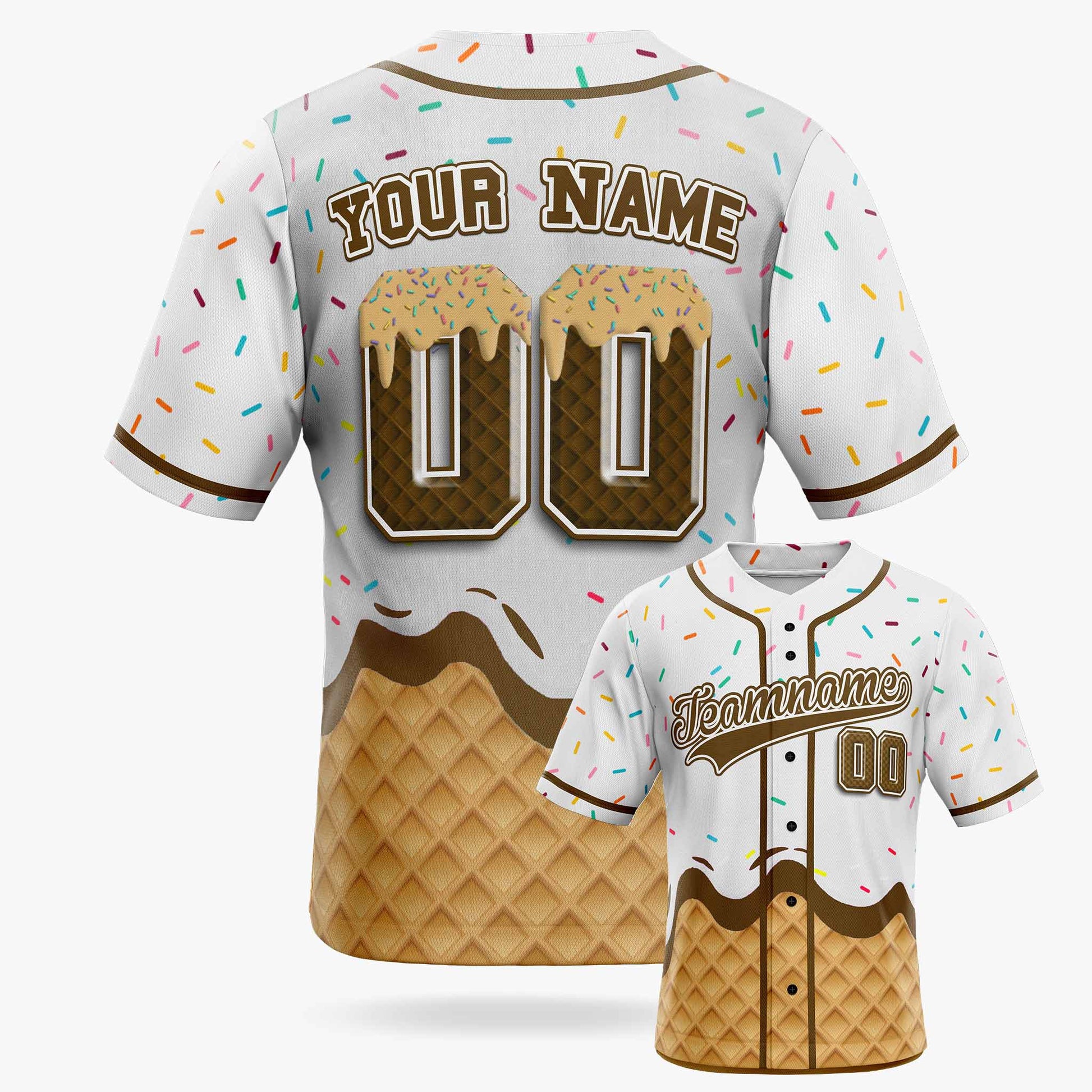 Custom Ice Cream Baseball Jersey White and Brown with Piping - Design Your Own