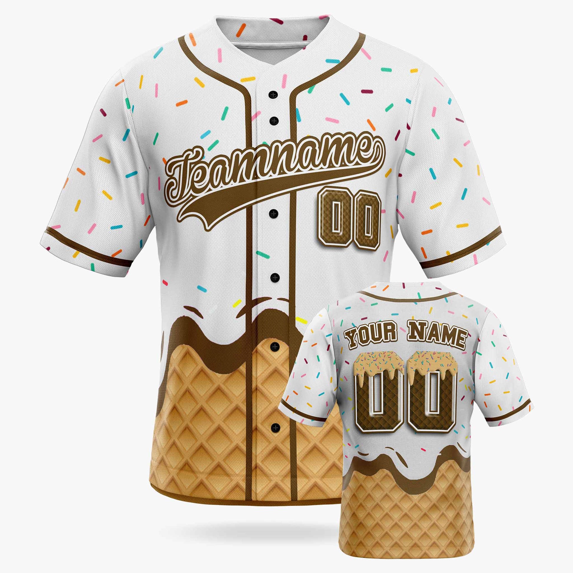 Custom Ice Cream Baseball Jersey White and Brown with Piping - Design Your Own