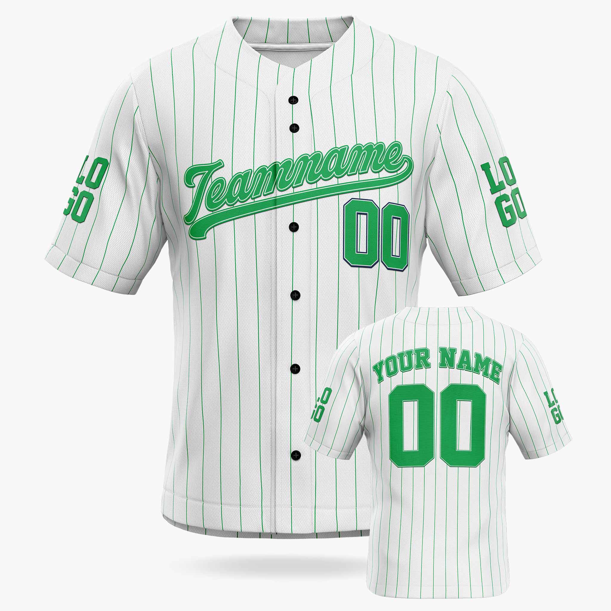 Custom Pinstripe Baseball Jersey White and Green - Design Your Own