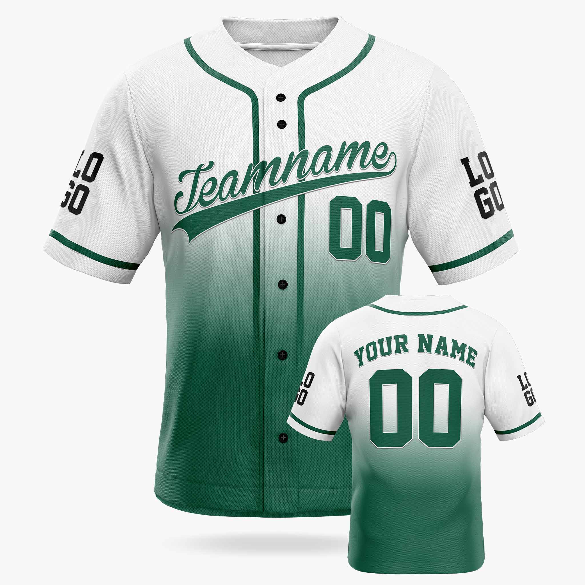 Custom Gradient Baseball Jersey White and Green With Piping - Design Your Own
