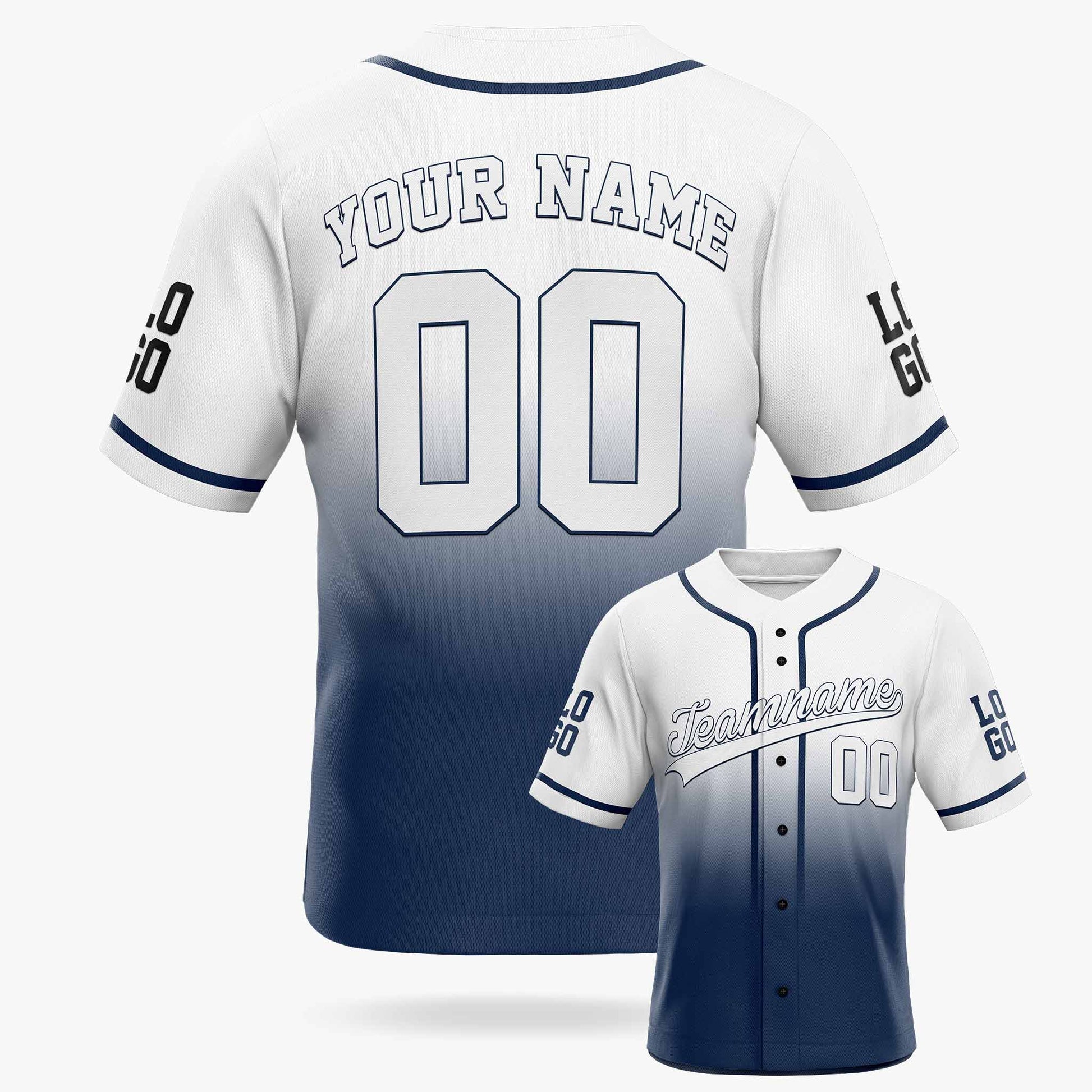 Custom Gradient Baseball Jersey White and Navy With Piping - Design Your Own