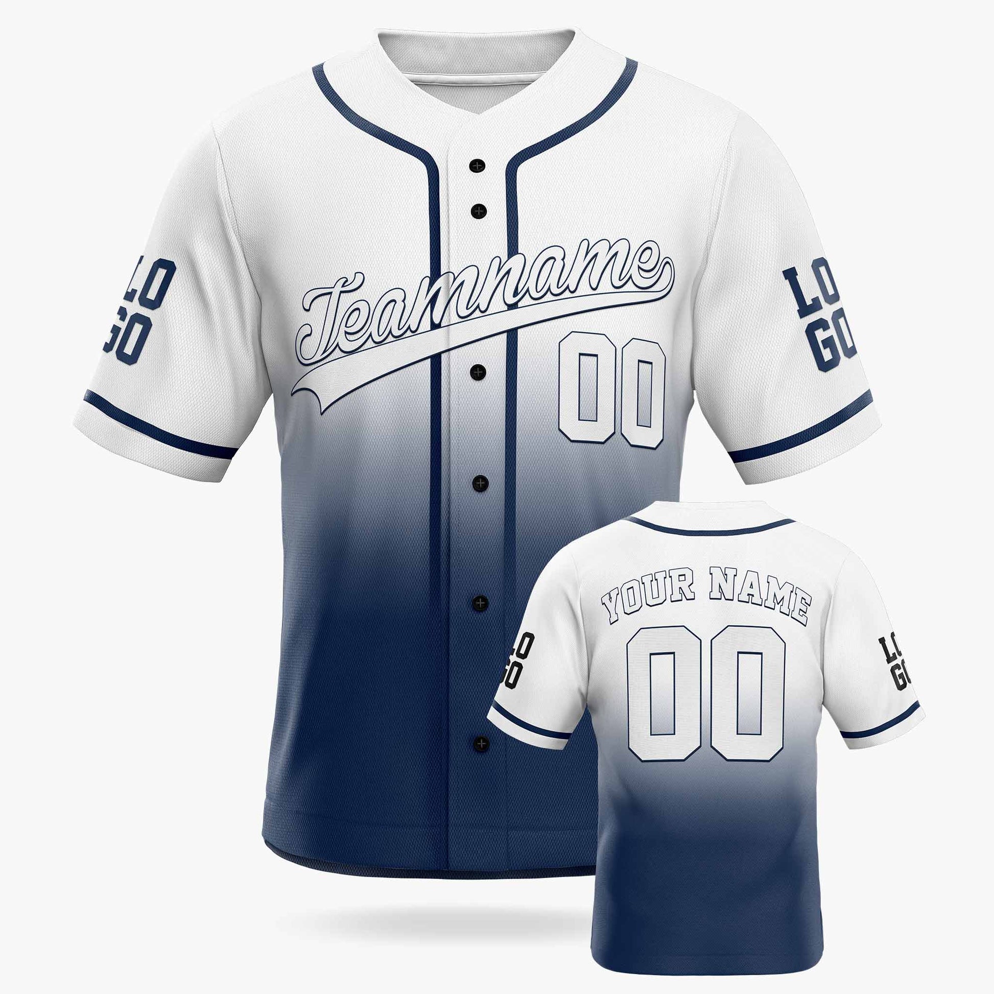 Custom Gradient Baseball Jersey White and Navy With Piping - Design Your Own