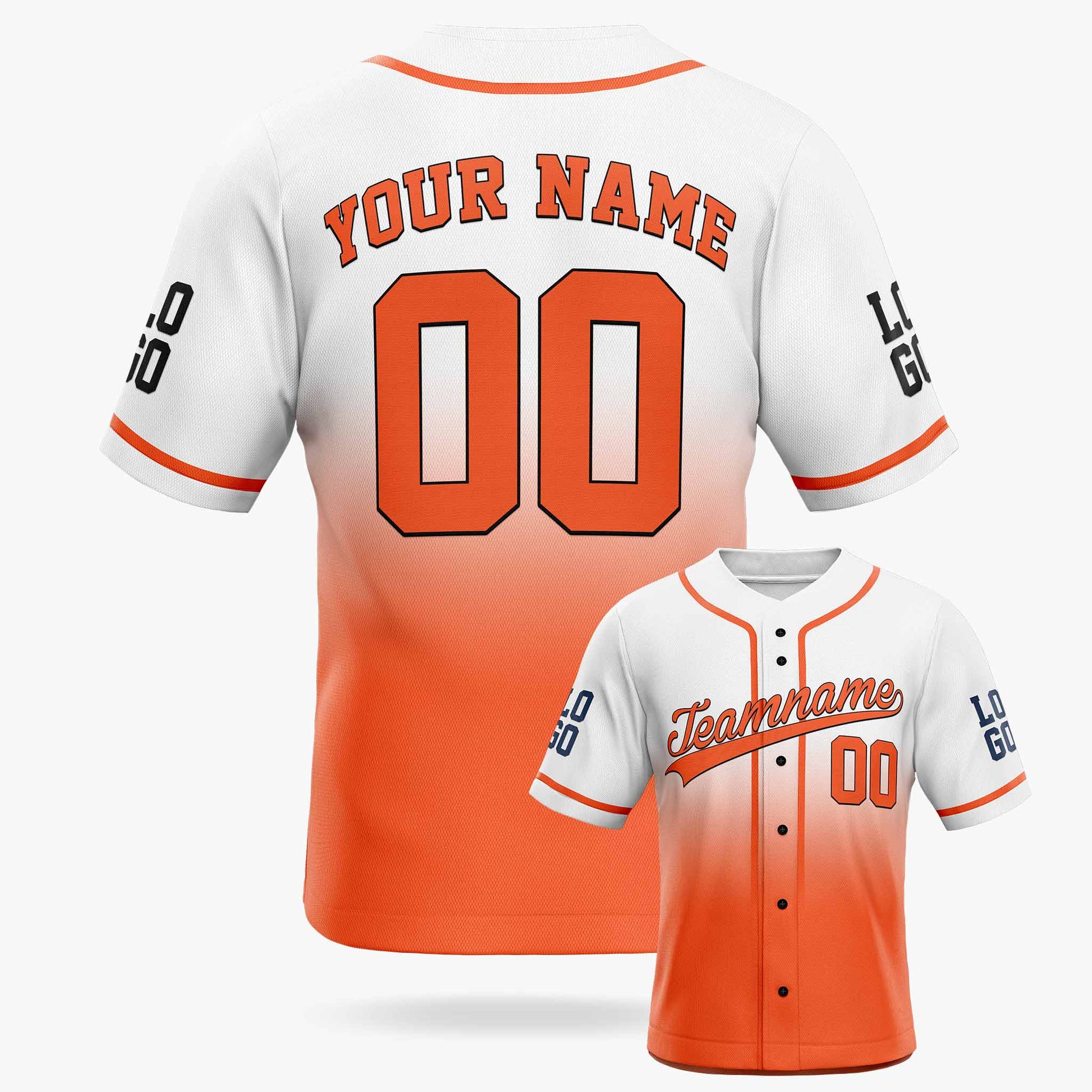 Custom Gradient Baseball Jersey White and Orange With Piping - Design Your Own