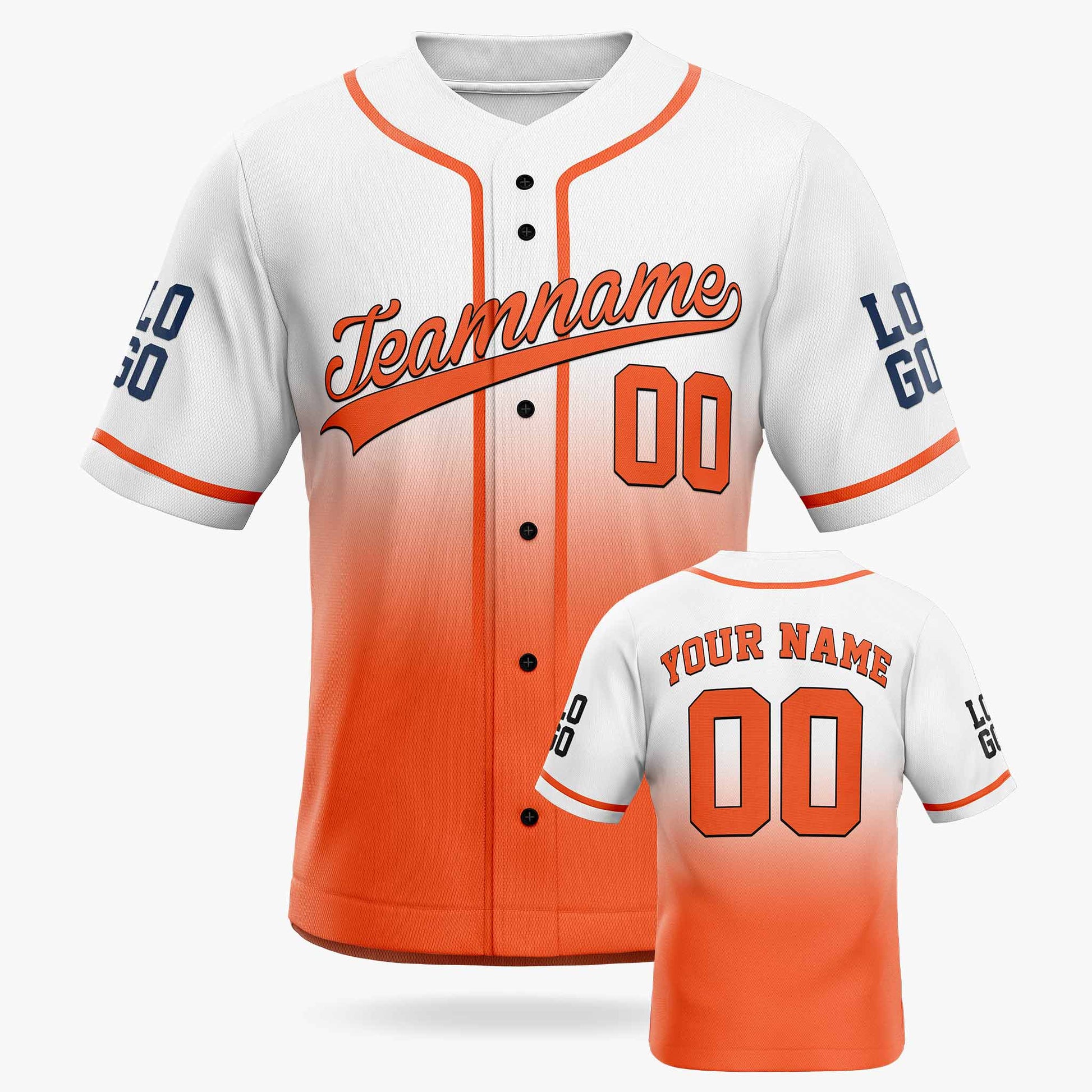 Custom Gradient Baseball Jersey White and Orange With Piping - Design Your Own