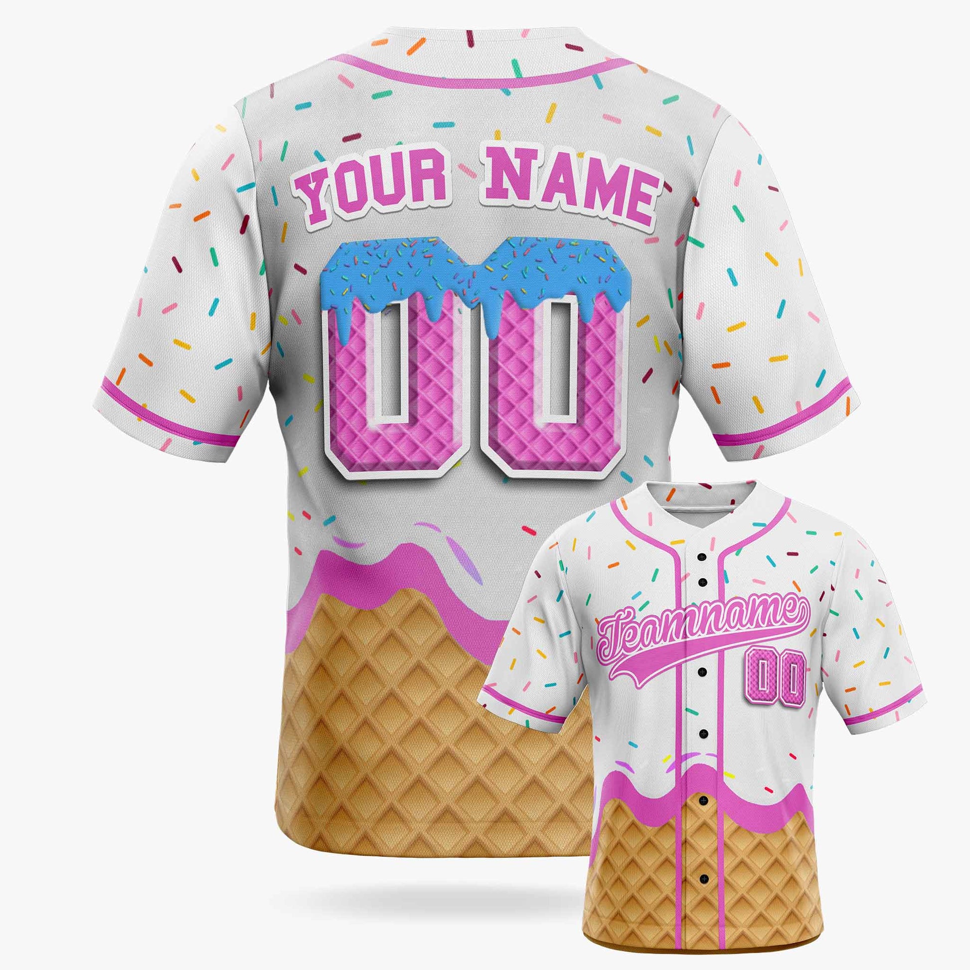 Custom Ice Cream Baseball Jersey White and Pink with Piping - Design Your Own