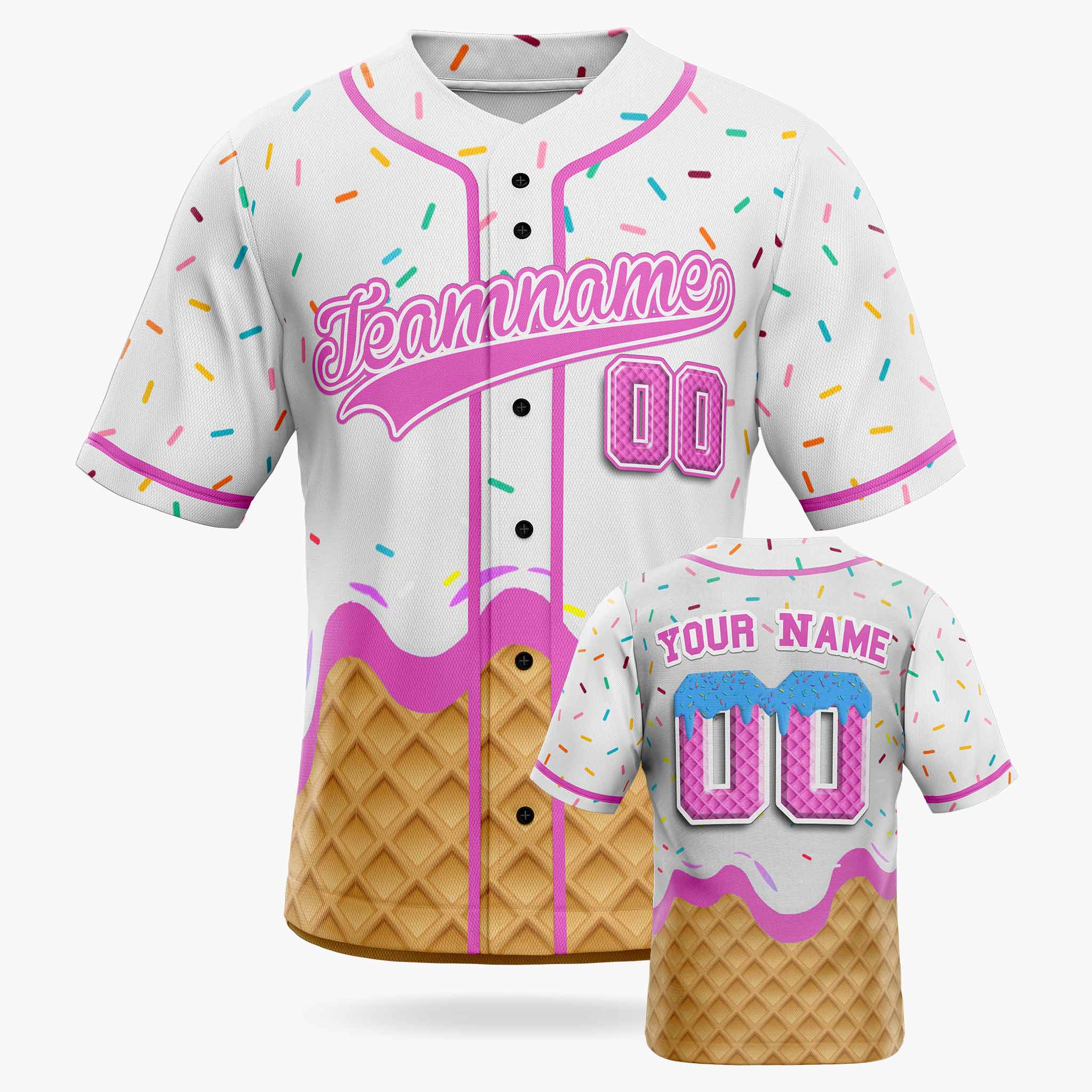 Custom Ice Cream Baseball Jersey White and Pink with Piping - Design Your Own