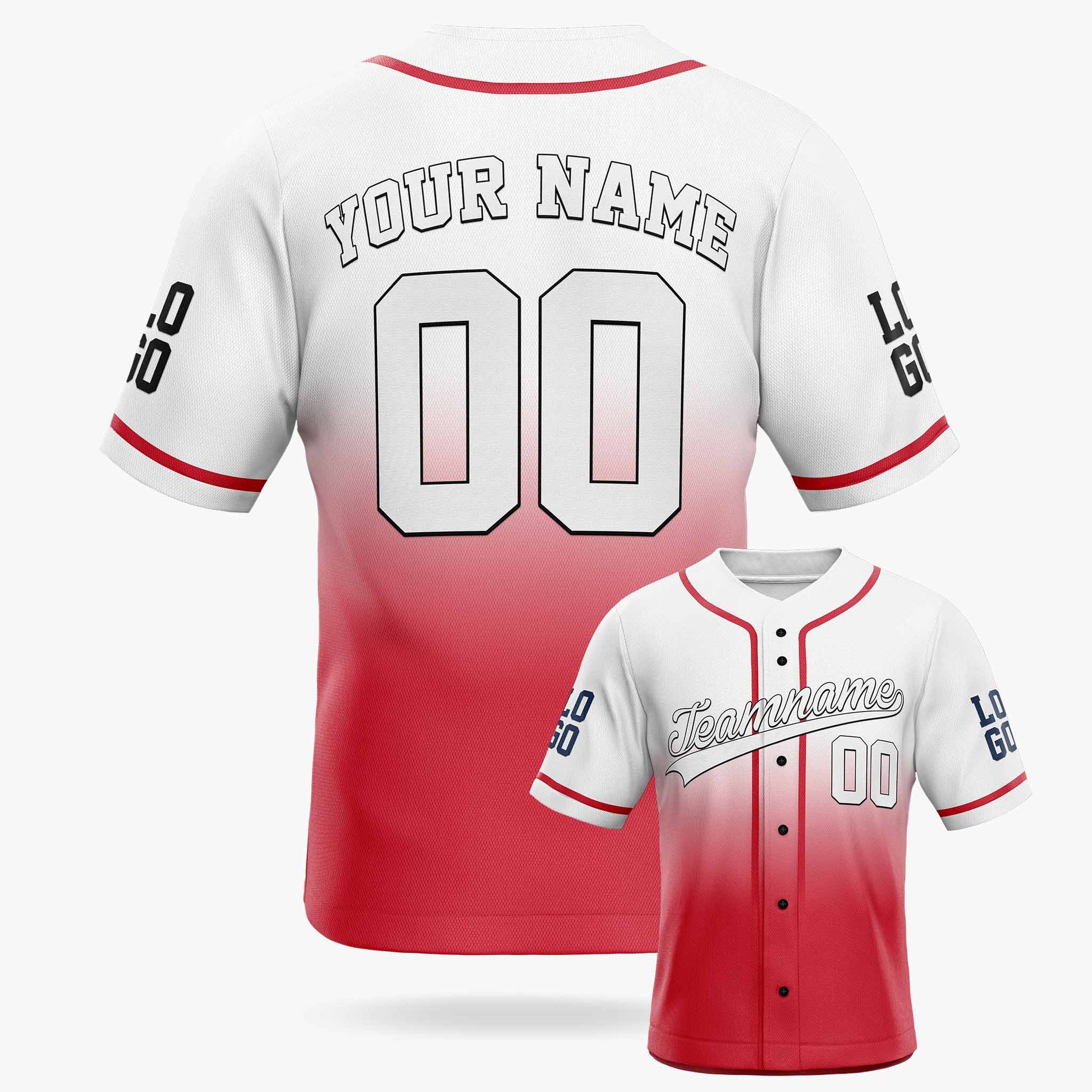 Custom Gradient Baseball Jersey White and Red With Piping - Design Your Own
