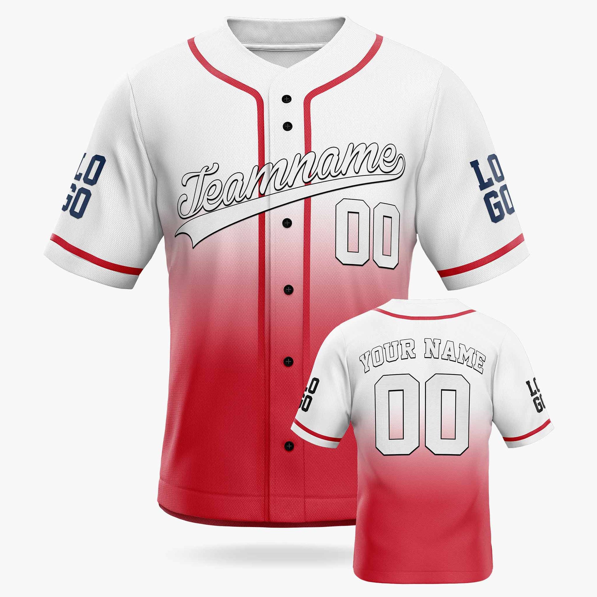 Custom Gradient Baseball Jersey White and Red With Piping - Design Your Own