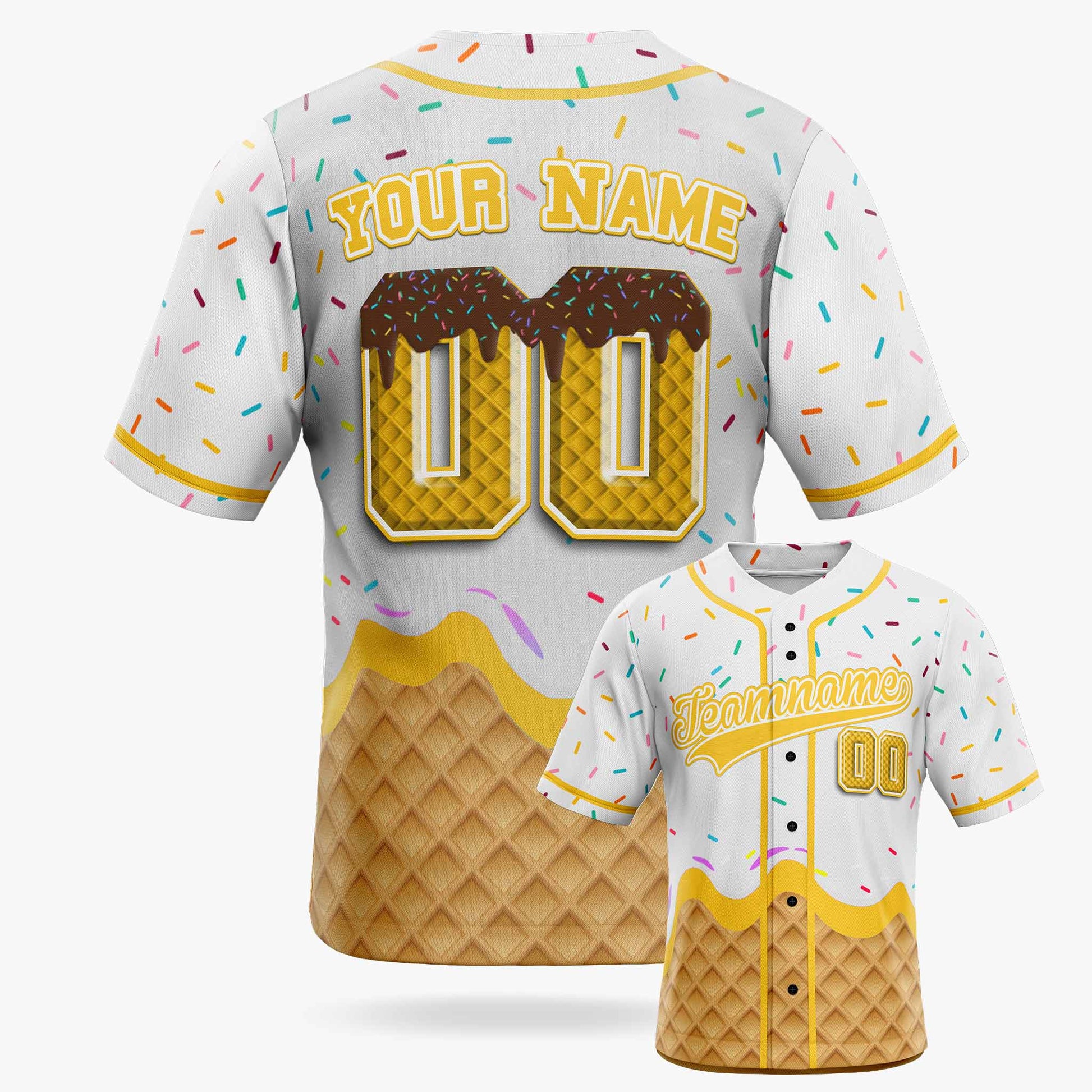 Custom Ice Cream Baseball Jersey White and Yellow with Piping - Design Your Own