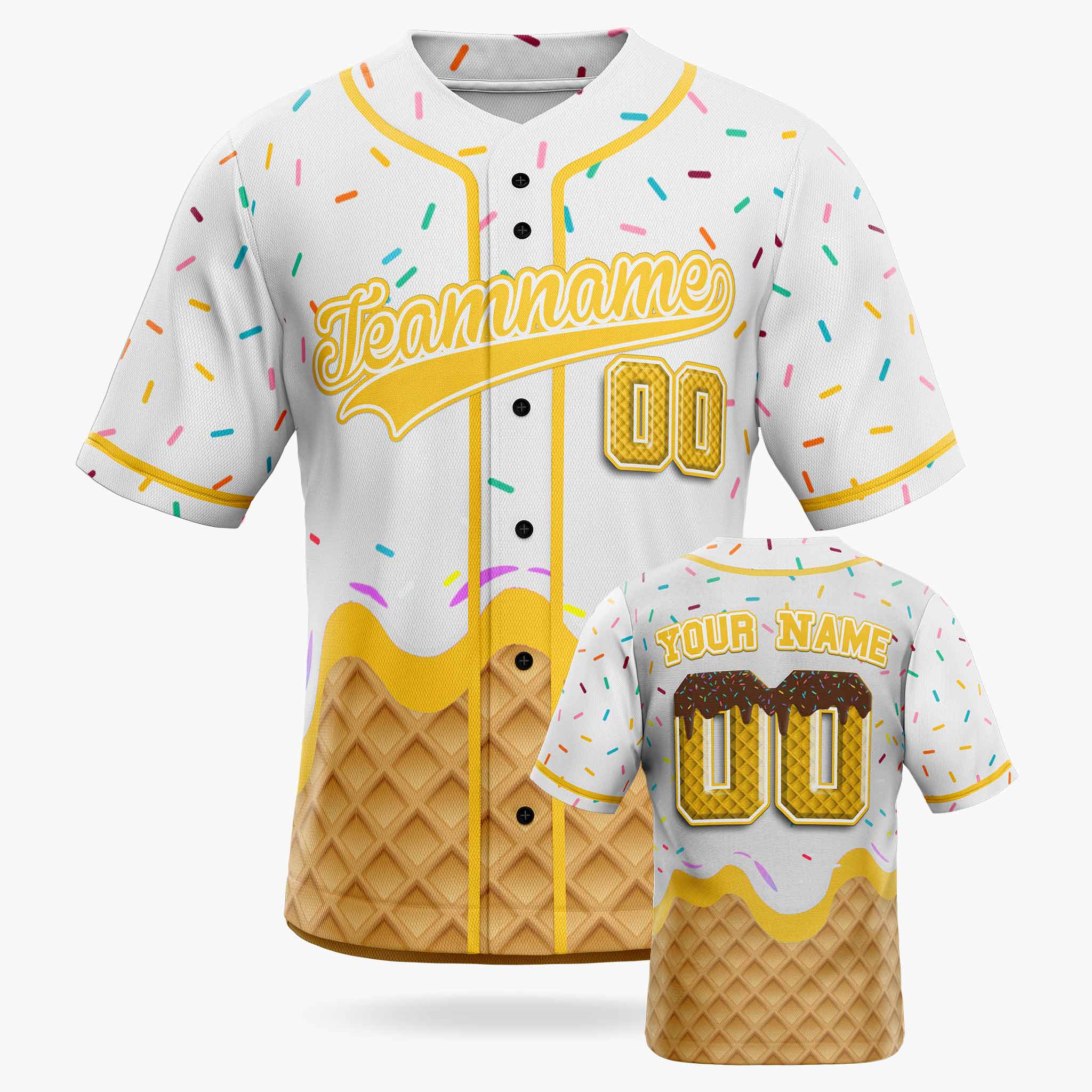 Custom Ice Cream Baseball Jersey White and Yellow with Piping - Design Your Own