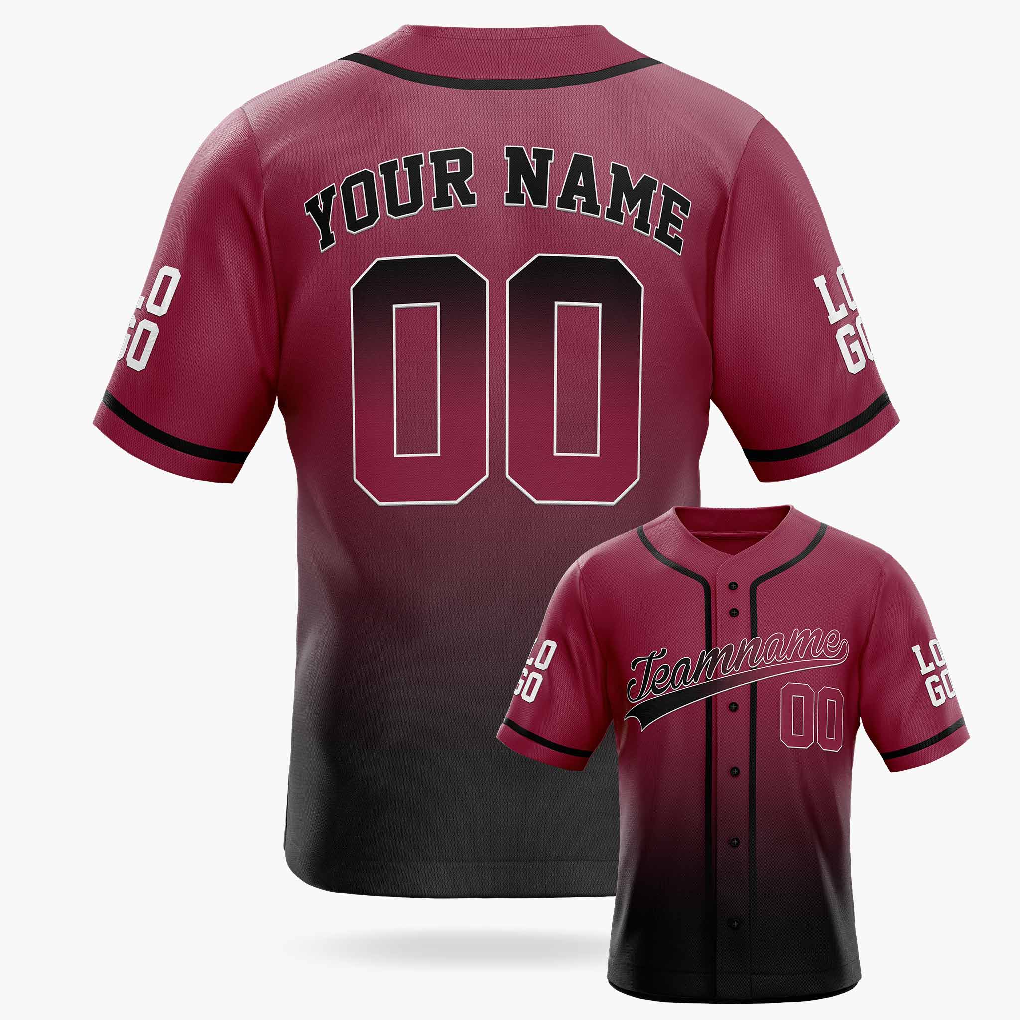Custom Gradient Baseball Jersey Wine and Black With Piping - Design Your Own