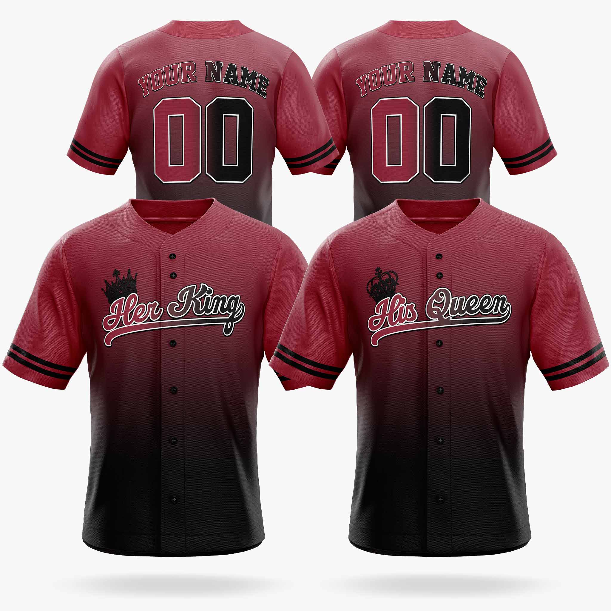 Custom Matching Couple Jerseys Gradient Wine and Black - Her King and His Queen - Design Your Own