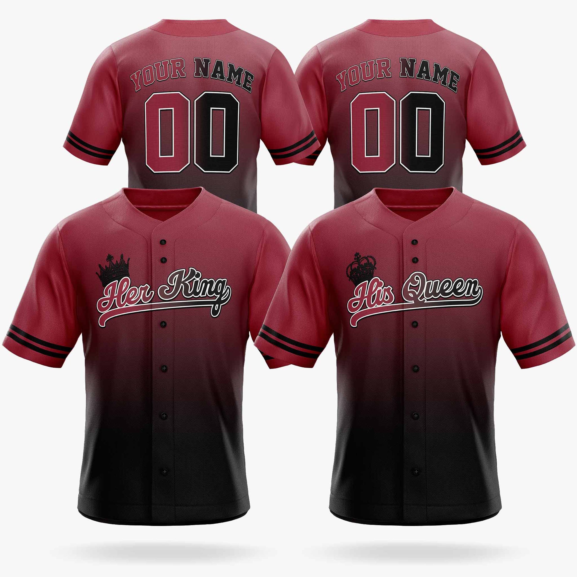 Custom Matching Couple Jerseys Gradient Wine and Black - Her King and His Queen - Design Your Own
