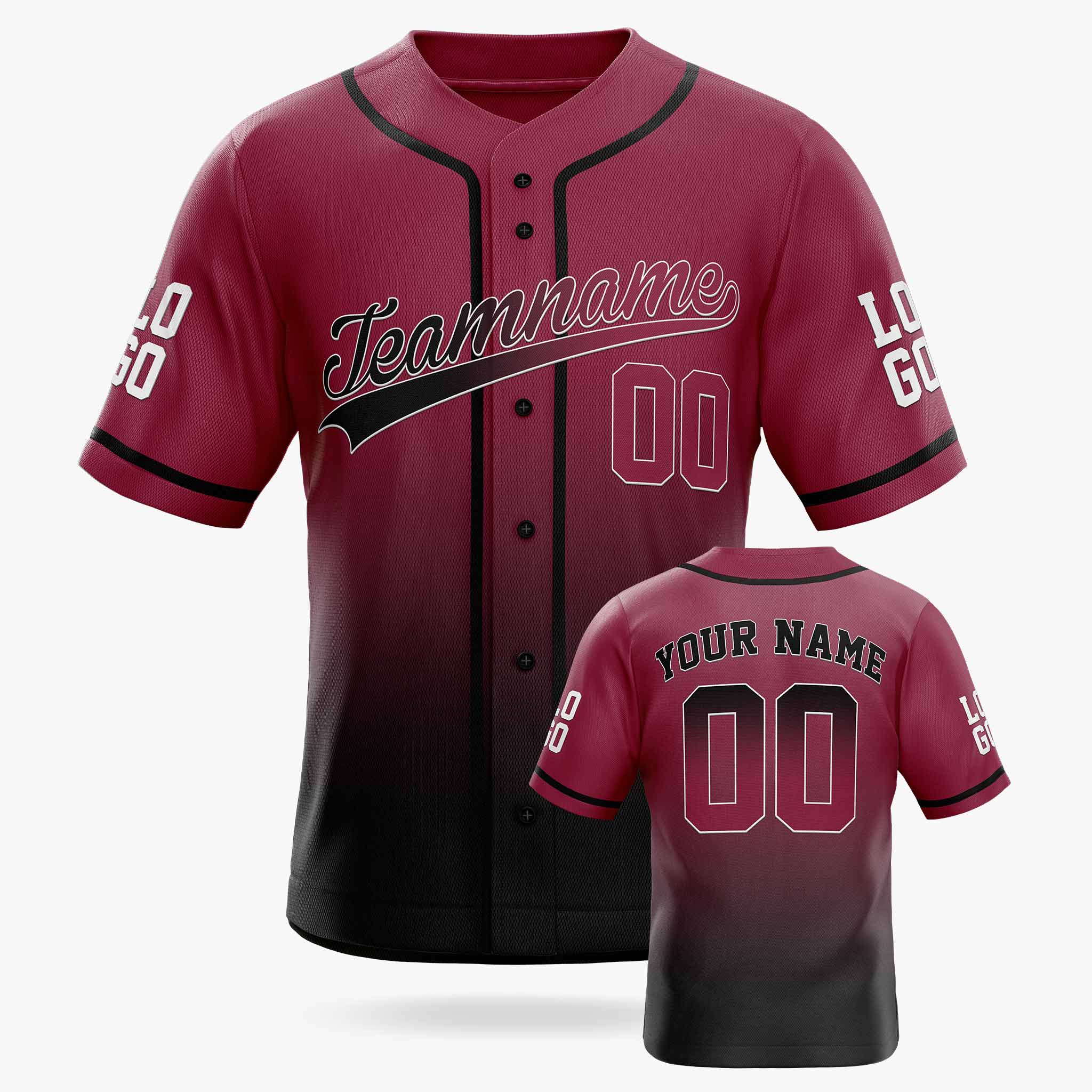 Custom Gradient Baseball Jersey Wine and Black With Piping - Design Your Own