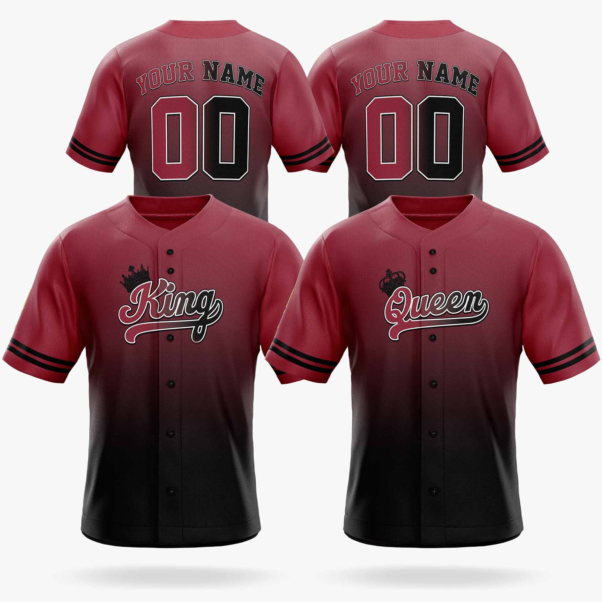 Custom Matching Couple Jerseys Gradient Wine and Black - King and Queen - Design Your Own